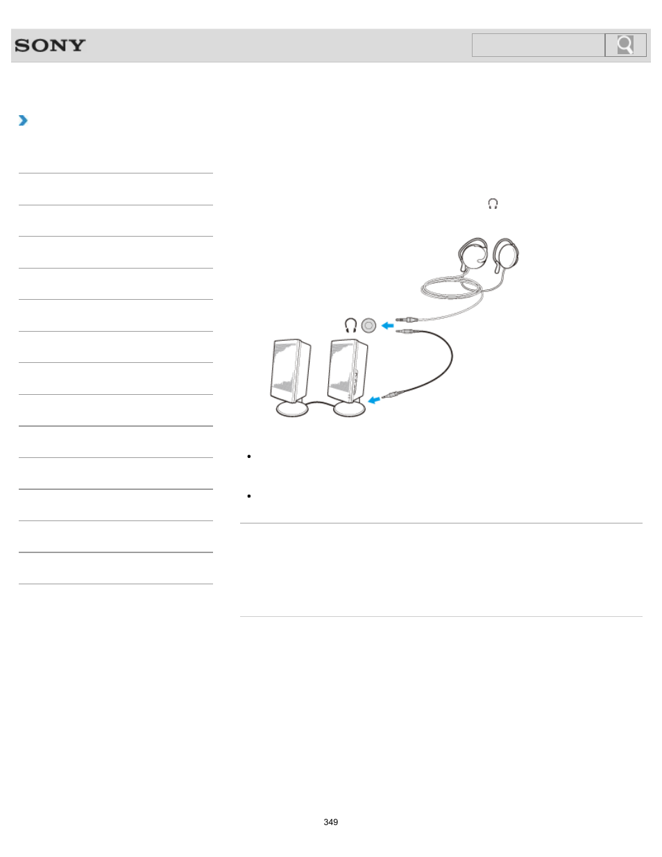 Connecting external speakers or headphones, Details, How to use | Search | Sony SVL241290X User Manual | Page 349 / 535