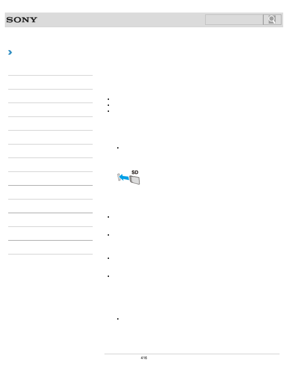 Inserting/removing sd memory cards, Details, How to use | Search | Sony SVL241290X User Manual | Page 416 / 535