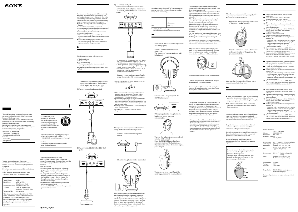 Sony MDR-RF975RK User Manual | 2 pages