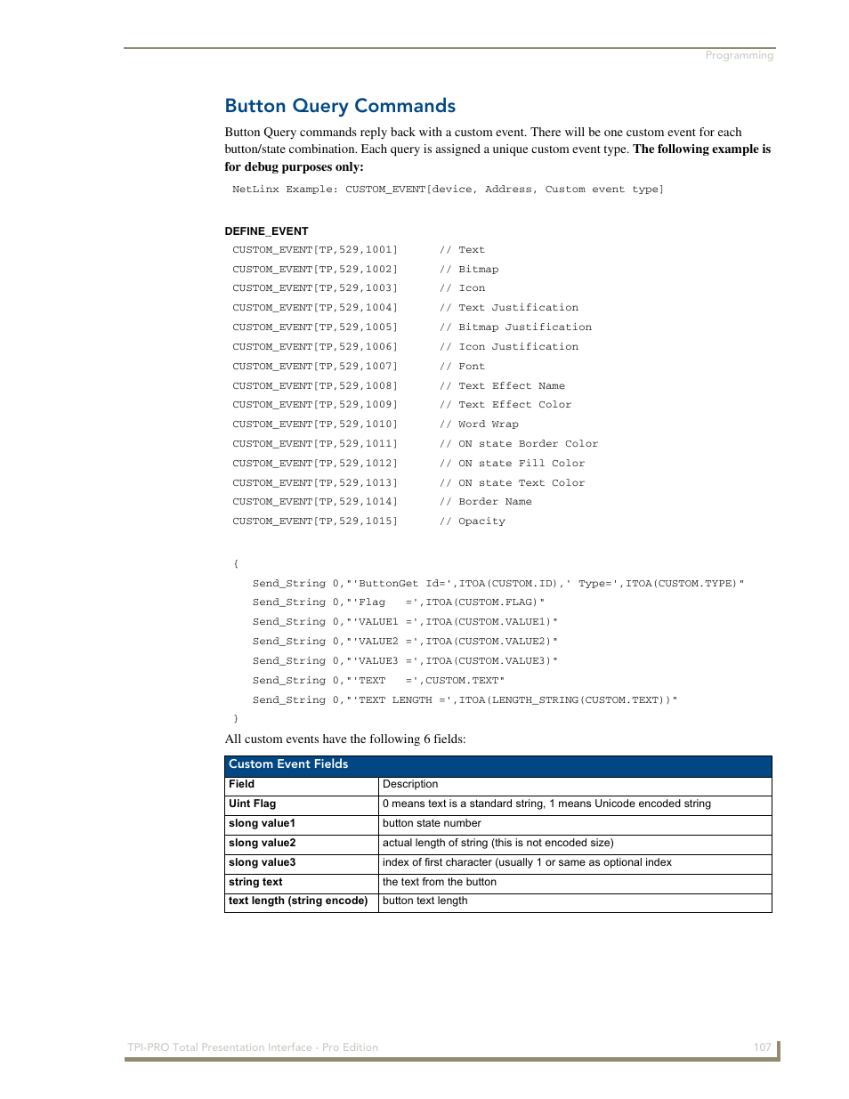 Button query commands | AMX TPI-PRO-2 User Manual | Page 113 / 148