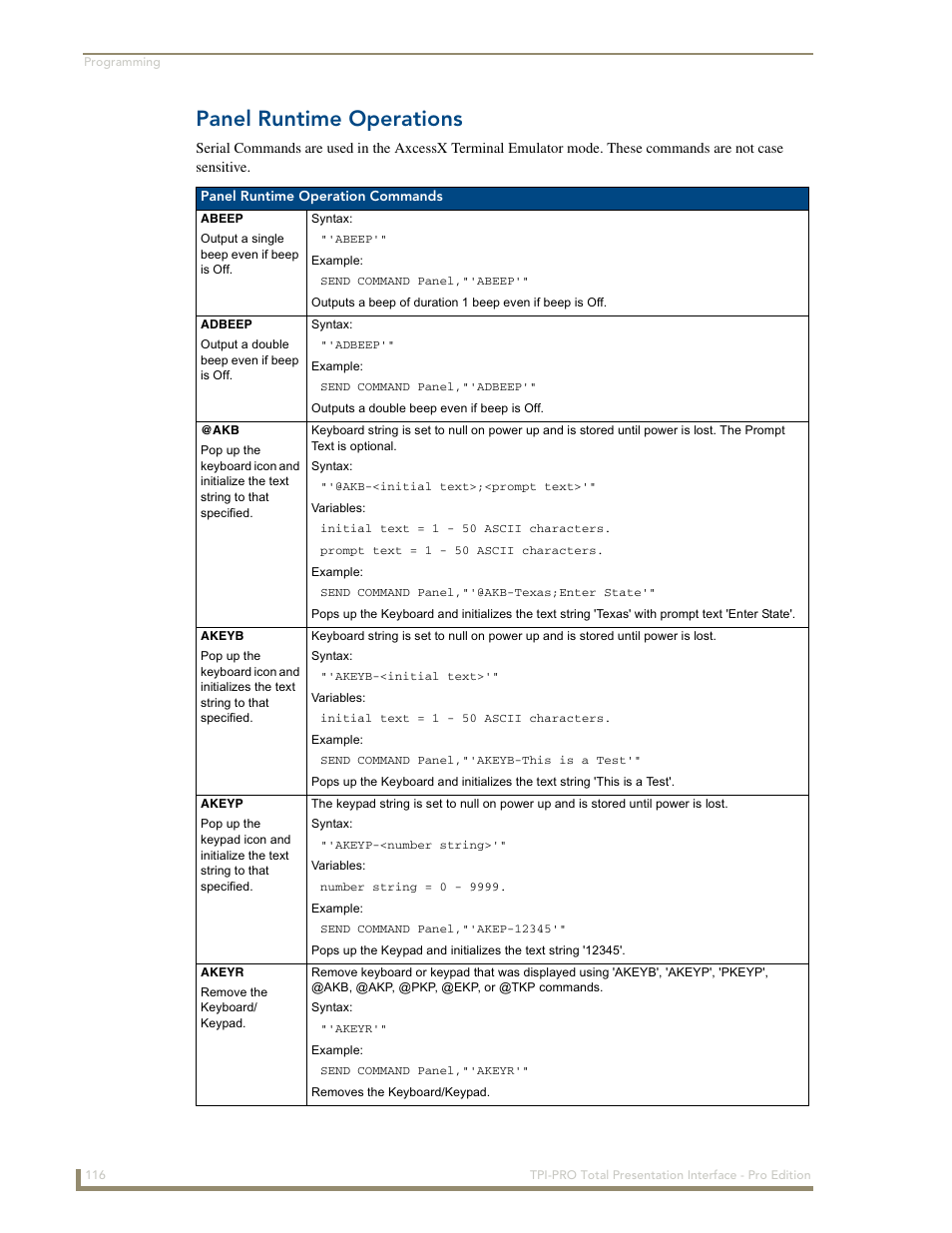 Panel runtime operations | AMX TPI-PRO-2 User Manual | Page 122 / 148