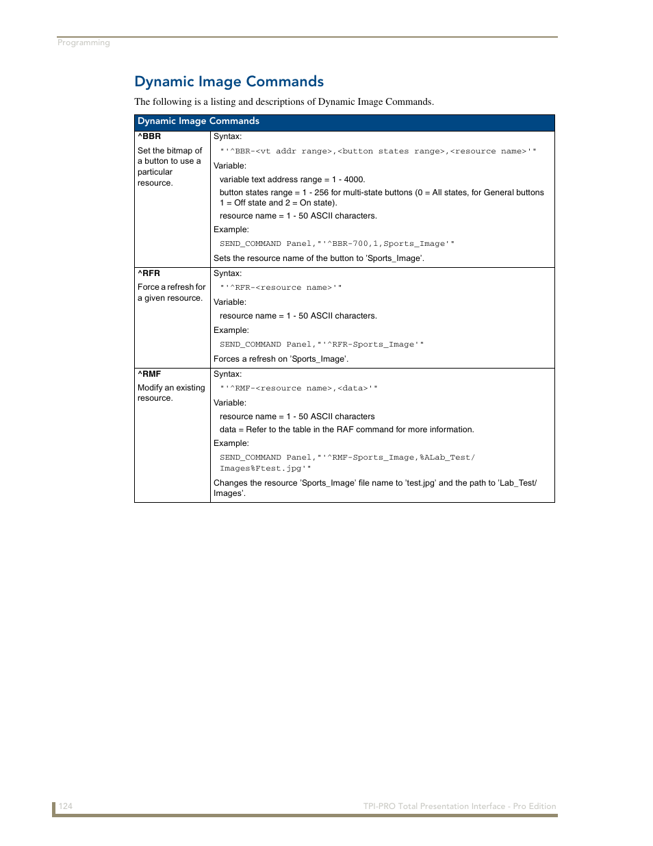 Dynamic image commands | AMX TPI-PRO-2 User Manual | Page 130 / 148