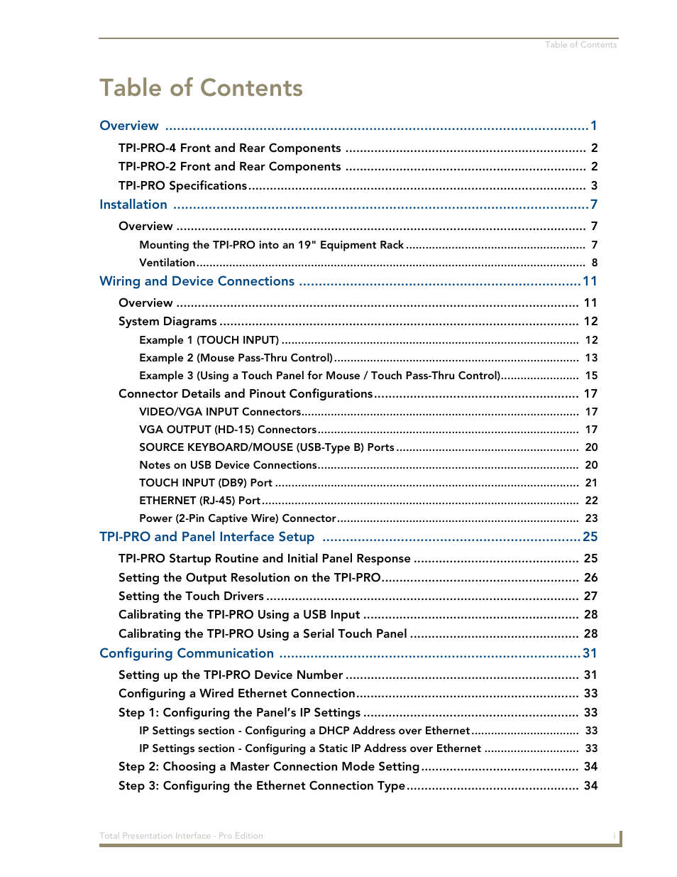 AMX TPI-PRO-2 User Manual | Page 3 / 148