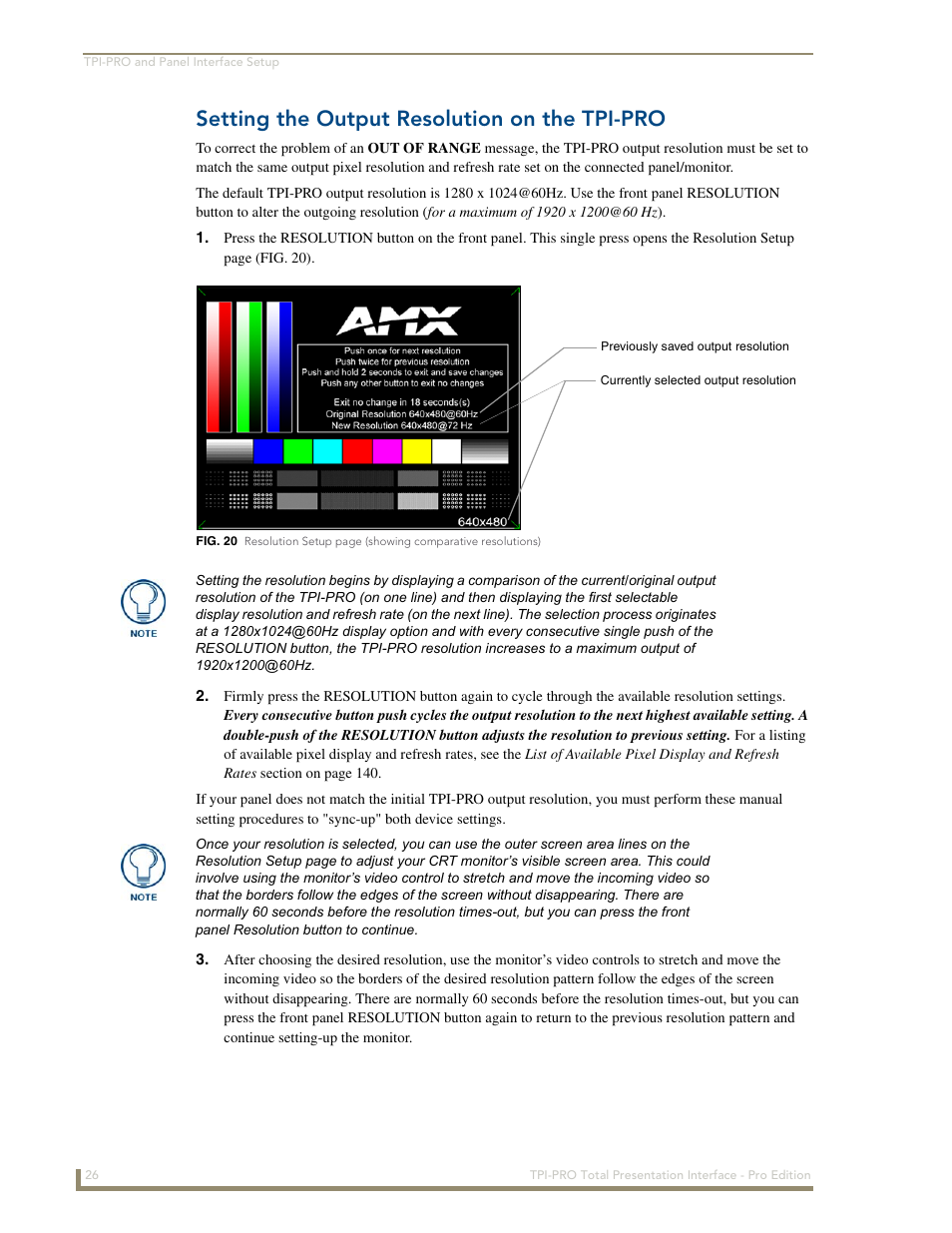 Setting the output resolution on the tpi-pro | AMX TPI-PRO-2 User Manual | Page 32 / 148