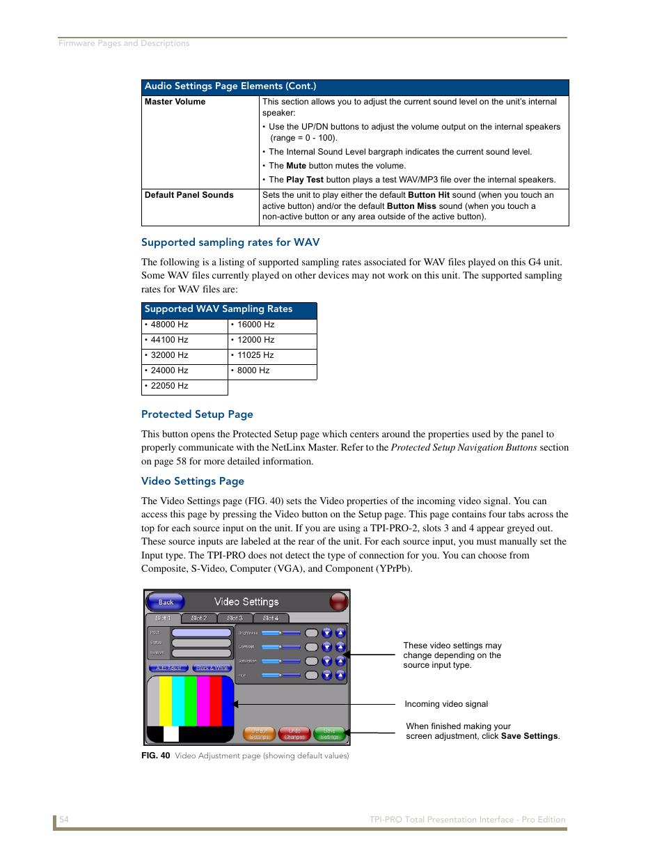 Supported sampling rates for wav | AMX TPI-PRO-2 User Manual | Page 60 / 148