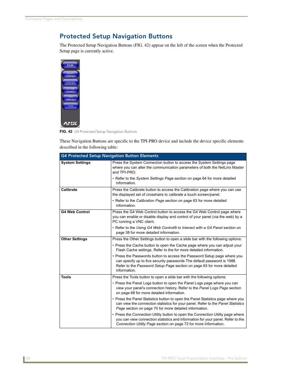 Protected setup navigation buttons | AMX TPI-PRO-2 User Manual | Page 64 / 148