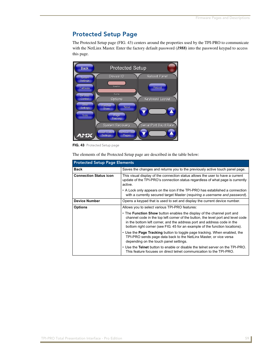 Protected setup page | AMX TPI-PRO-2 User Manual | Page 65 / 148