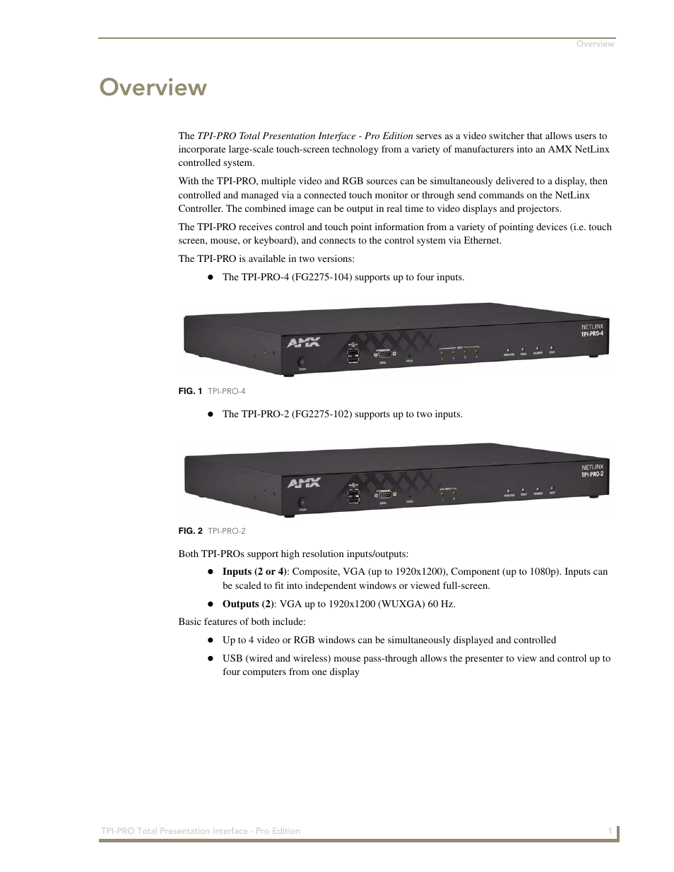 Overview | AMX TPI-PRO-2 User Manual | Page 7 / 148