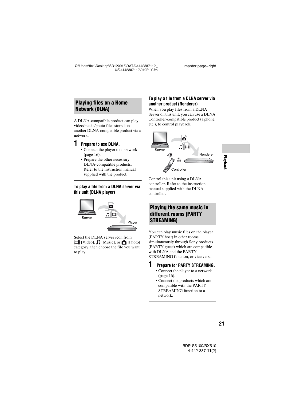 Playing files on a home network (dlna) | Sony BDP-BX510 User Manual | Page 21 / 44