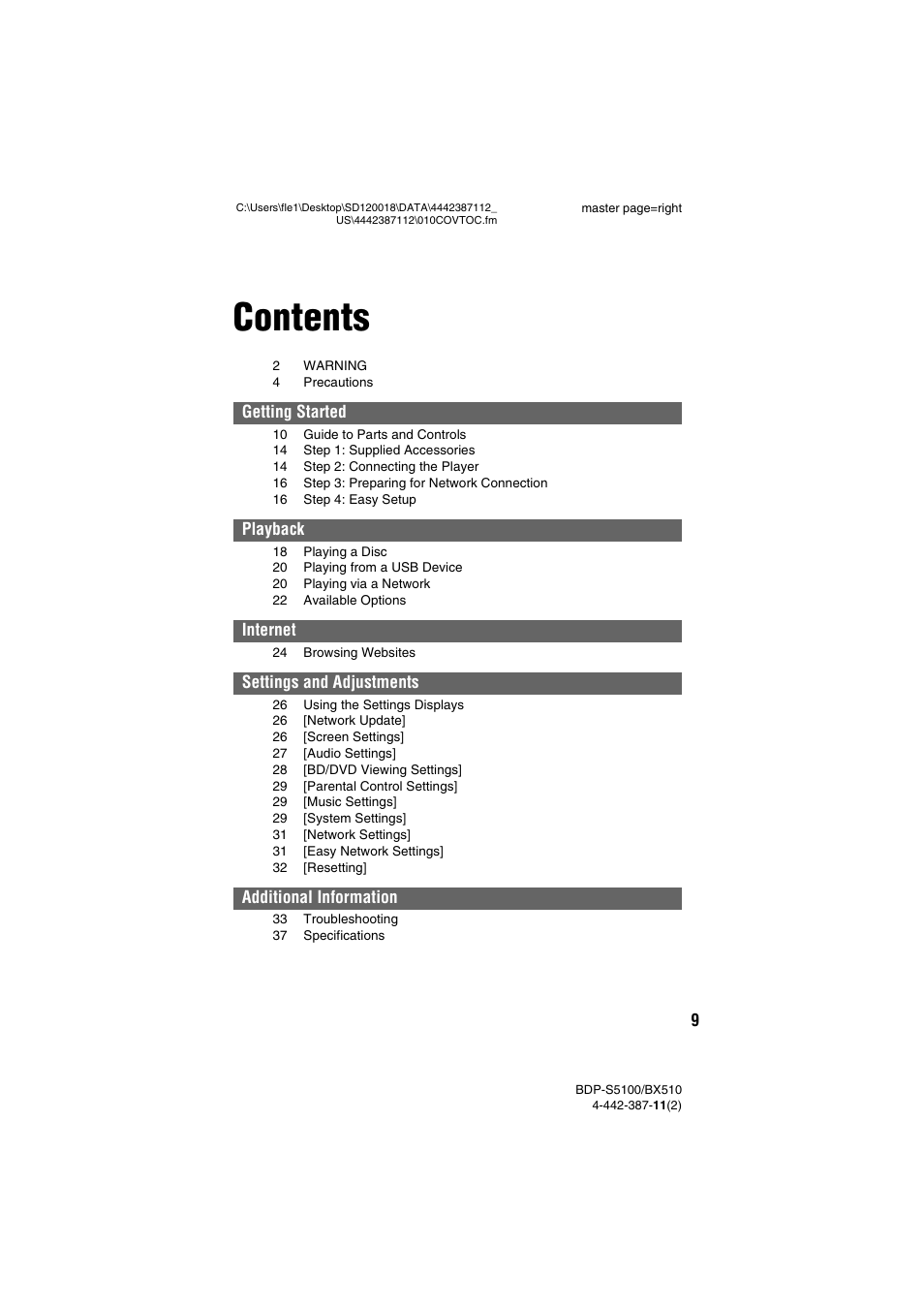 Sony BDP-BX510 User Manual | Page 9 / 44