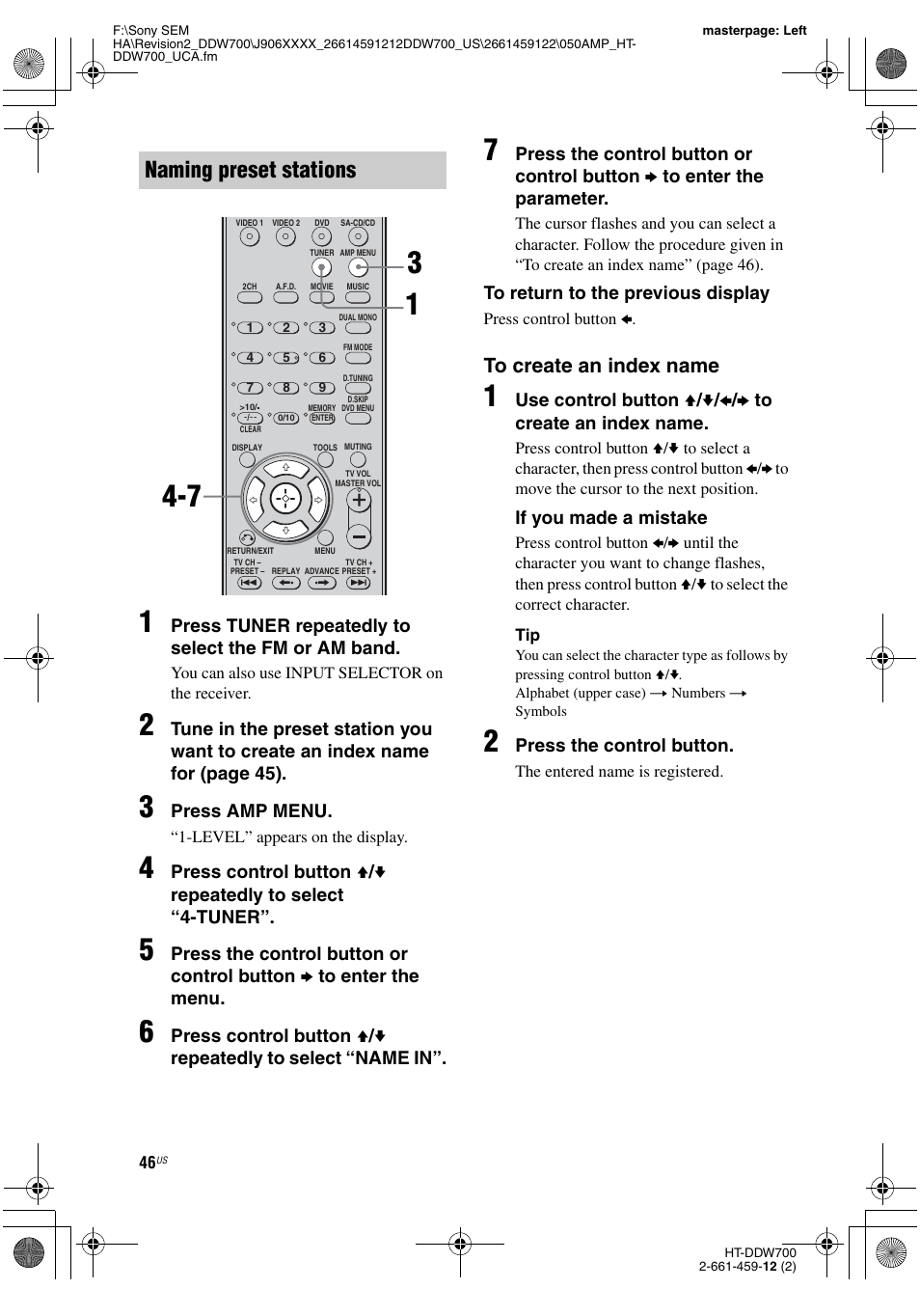 Naming preset stations | Sony HT-DDW700 User Manual | Page 46 / 60