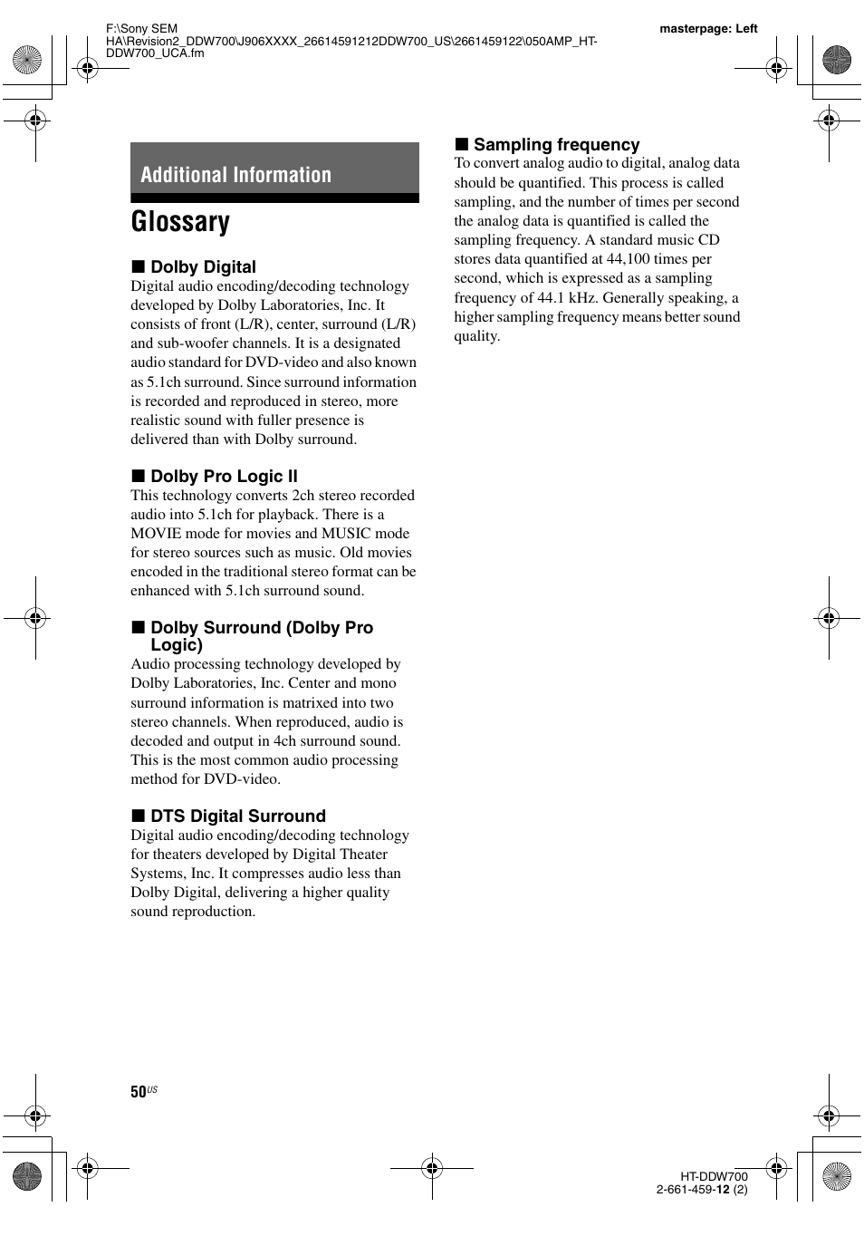 Additional information, Glossary | Sony HT-DDW700 User Manual | Page 50 / 60