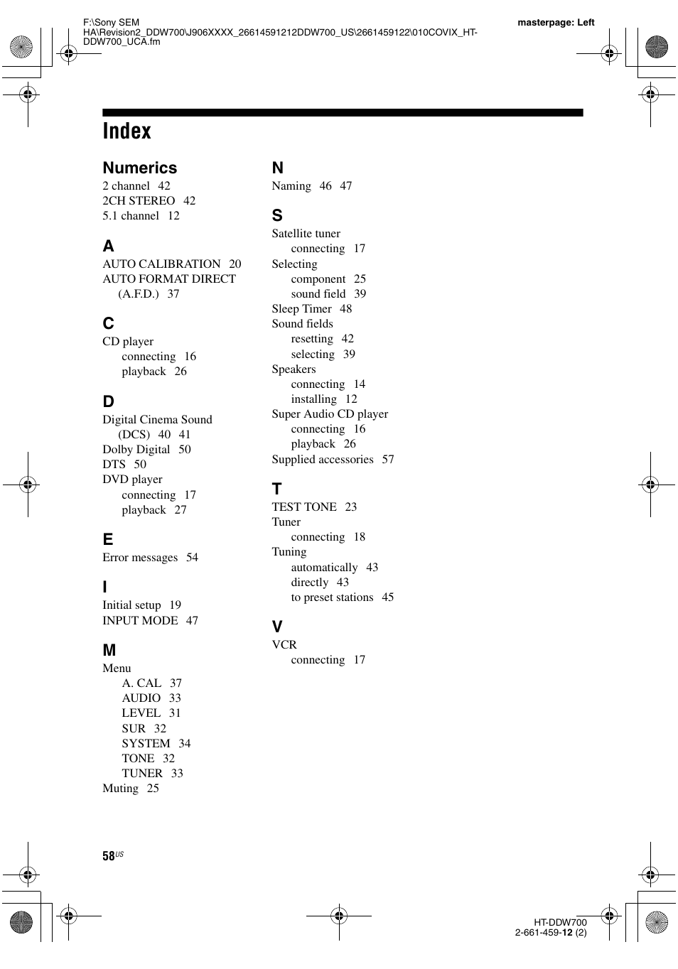 Index, Numerics | Sony HT-DDW700 User Manual | Page 58 / 60