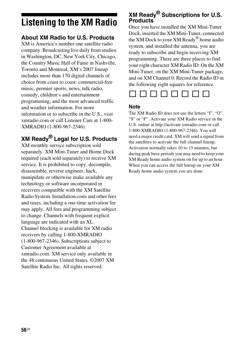 Listening to the xm radio | Sony HT-7200DH User Manual | Page 56 / 88