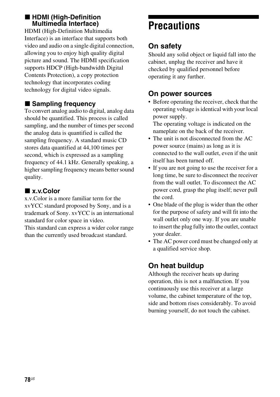 Precautions | Sony HT-7200DH User Manual | Page 78 / 88