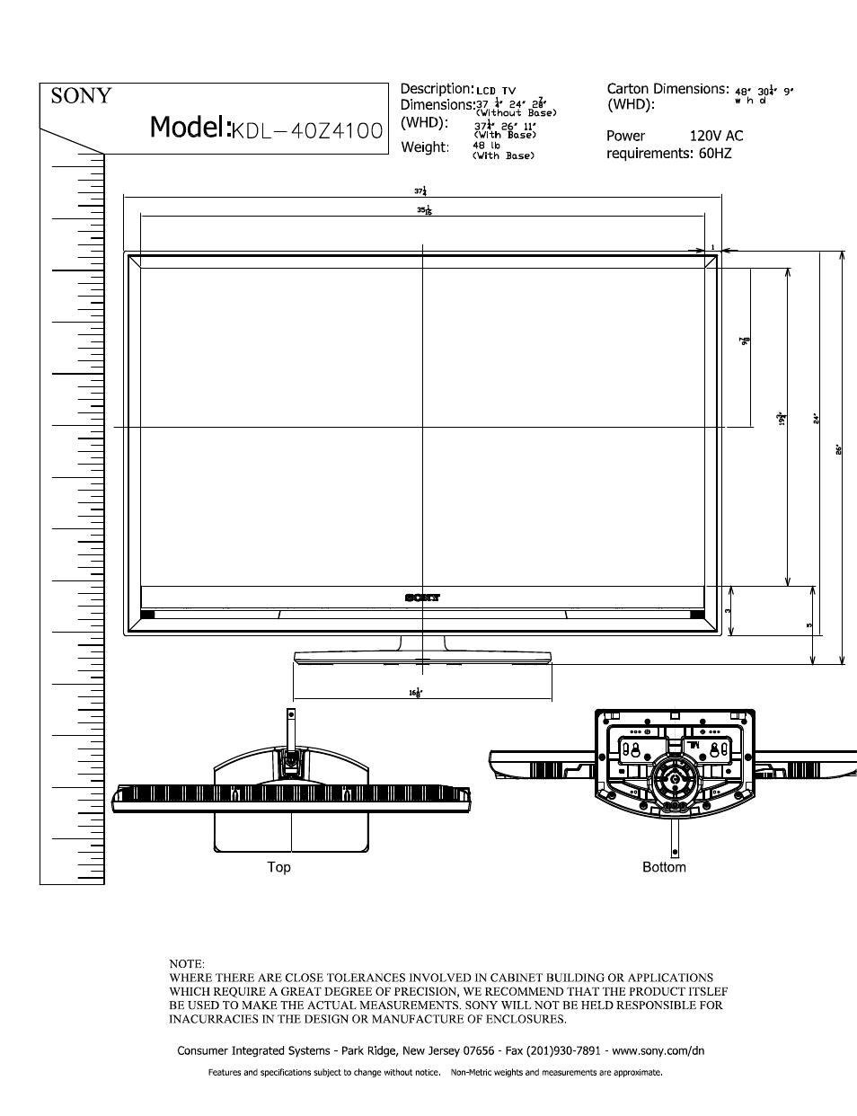 Sony KDL-40Z4100 User Manual | 2 pages