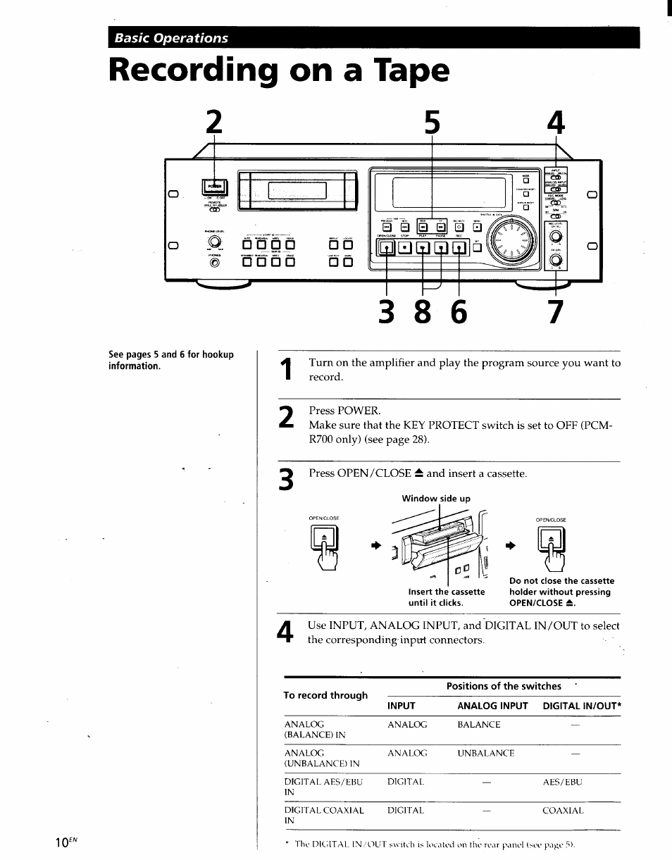 Recording on a tape | Sony PCM-R500 User Manual | Page 10 / 100