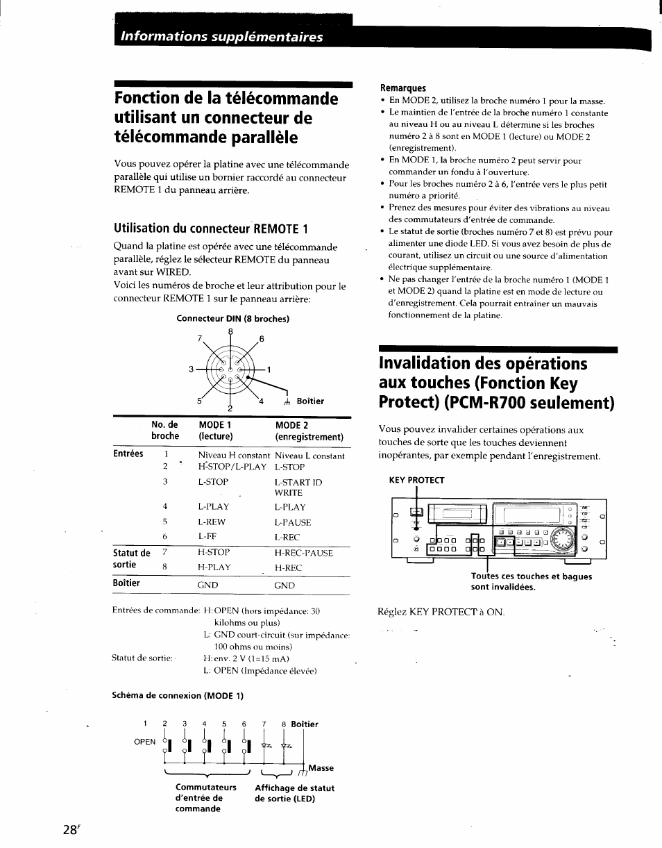 Utilisation du connecteur remote 1, Remarques, Informations supplémentaires | Sony PCM-R500 User Manual | Page 61 / 100