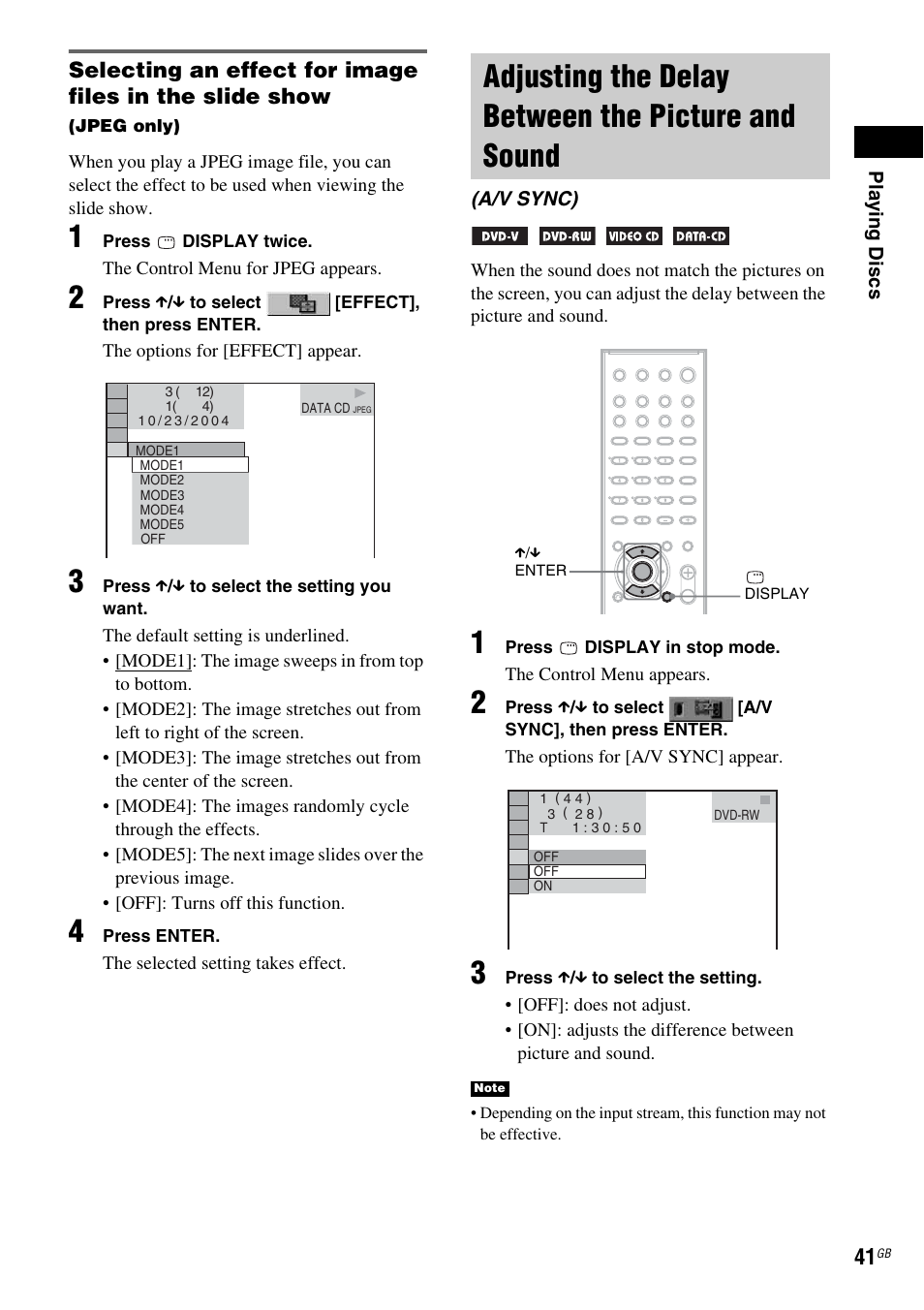 Adjusting the delay between the picture and sound, Adjusting the delay between the picture, And sound (a/v sync) | Sony HCD-DZ100 User Manual | Page 41 / 92