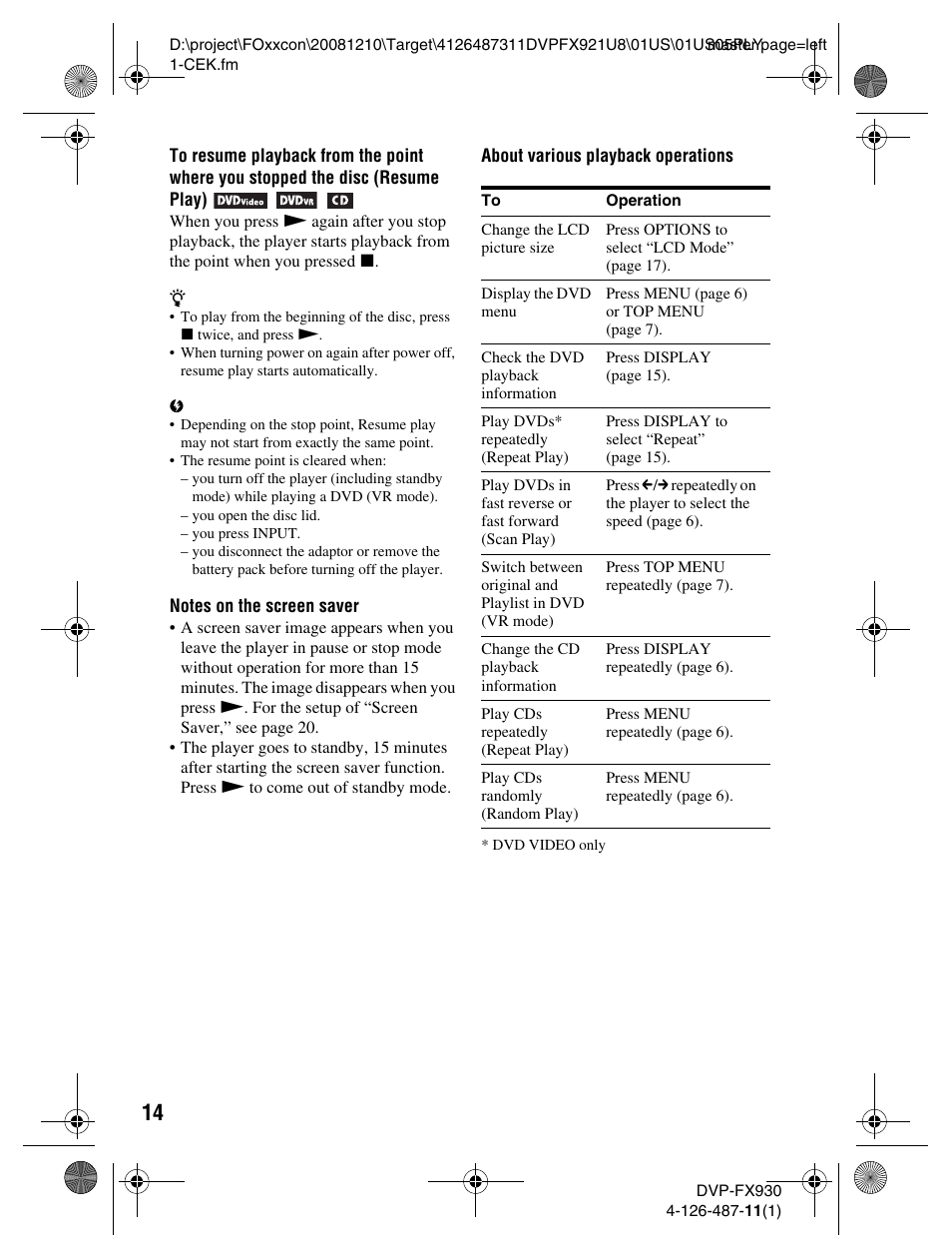 Sony DVP-FX921 User Manual | Page 14 / 40