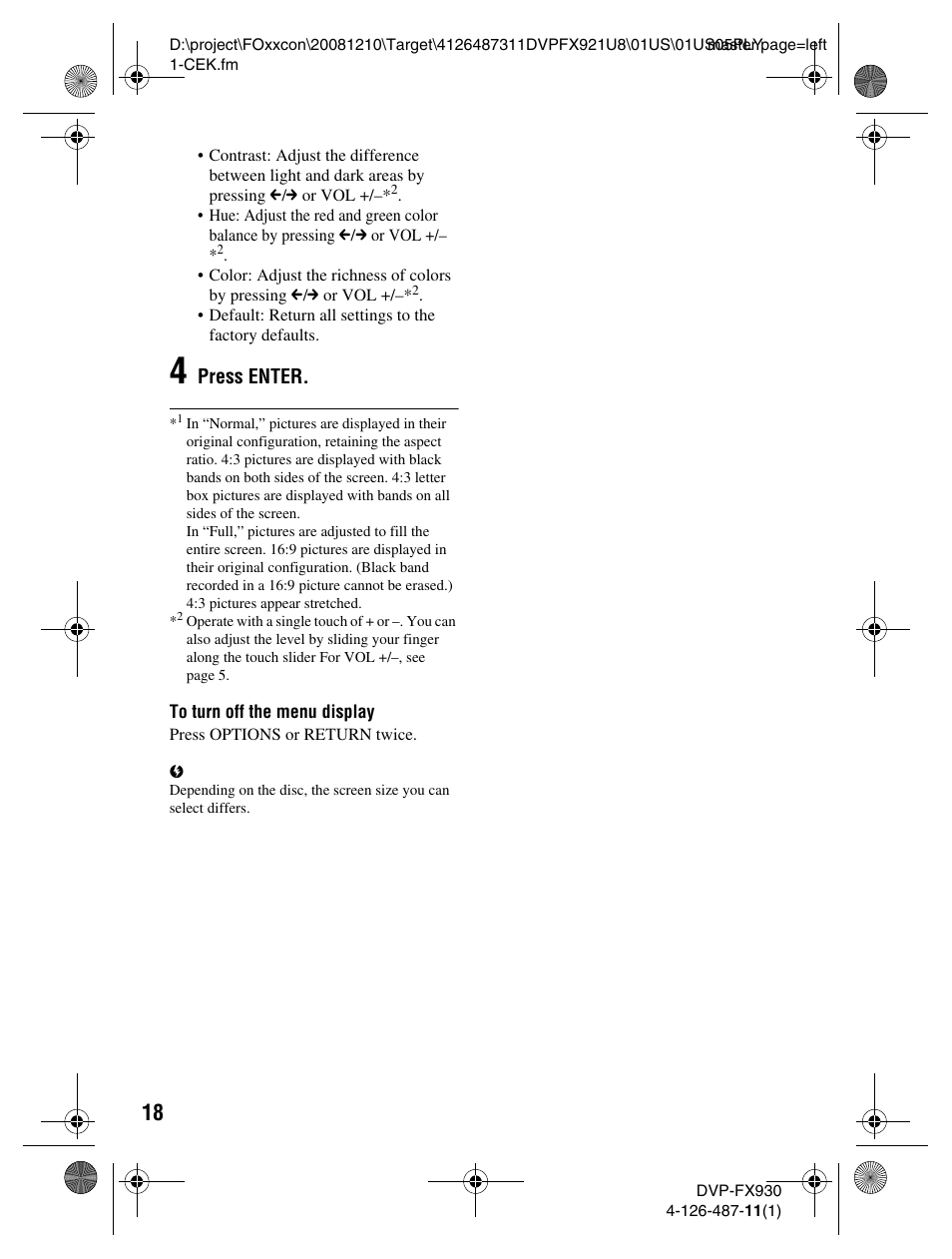 Press enter | Sony DVP-FX921 User Manual | Page 18 / 40