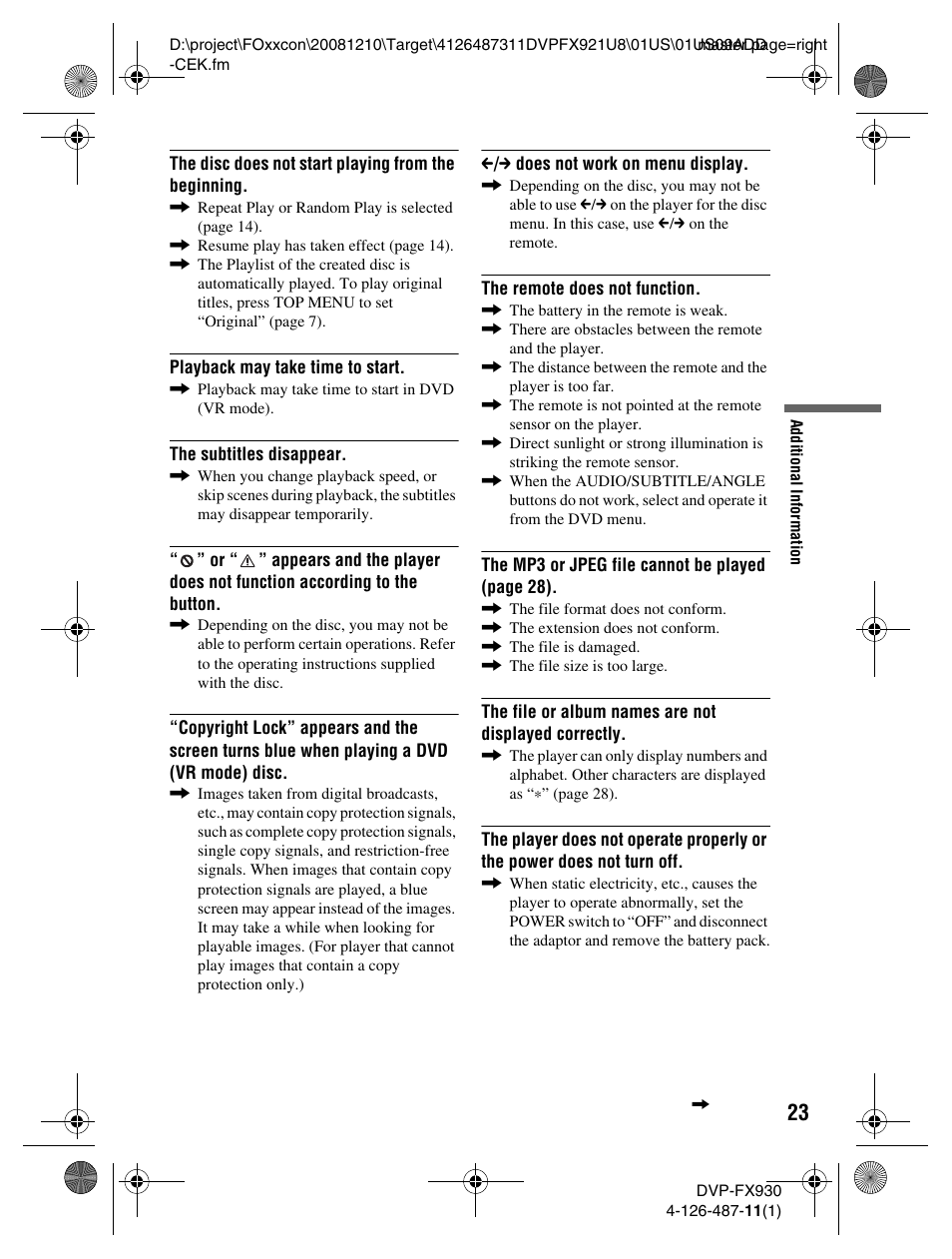 Sony DVP-FX921 User Manual | Page 23 / 40