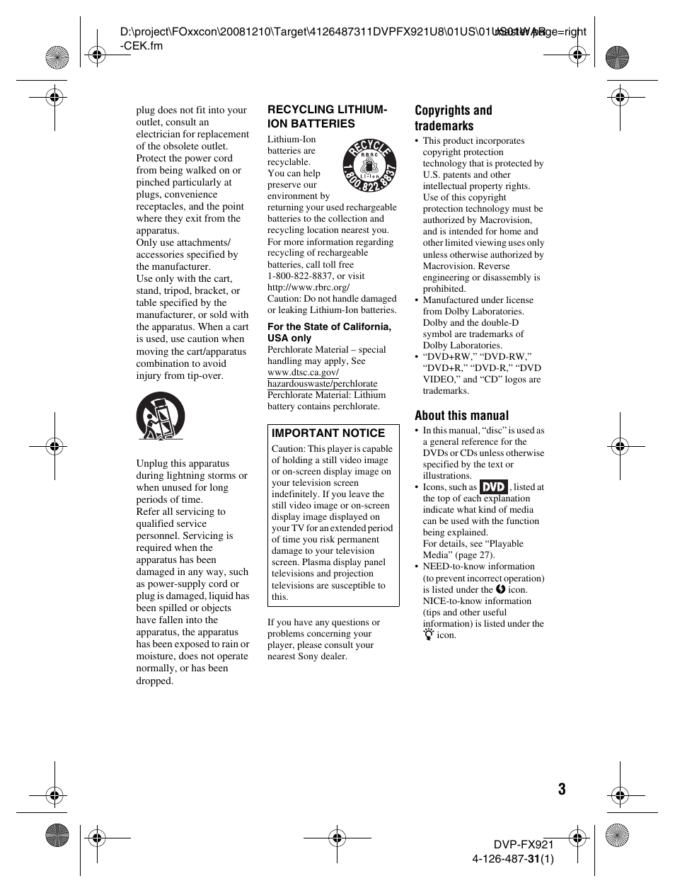 Sony DVP-FX921 User Manual | Page 3 / 40