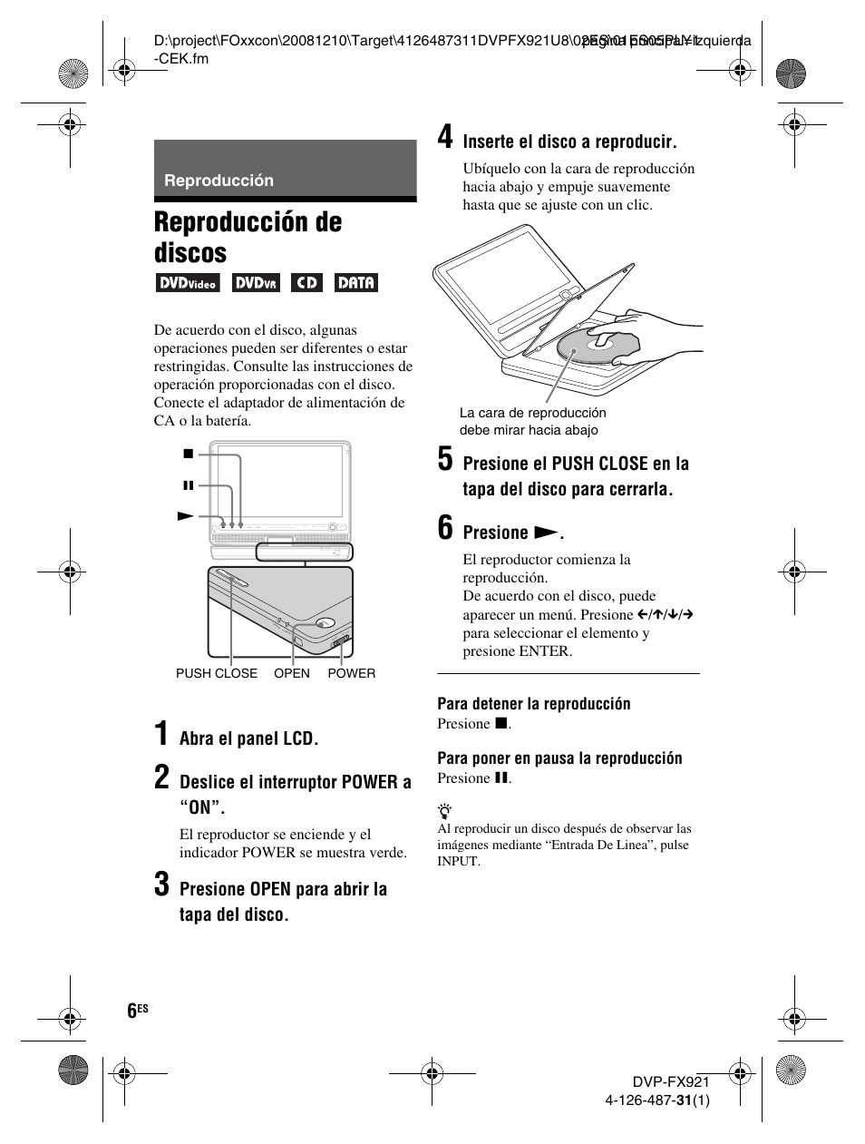 Reproducción de discos | Sony DVP-FX921 User Manual | Page 36 / 40