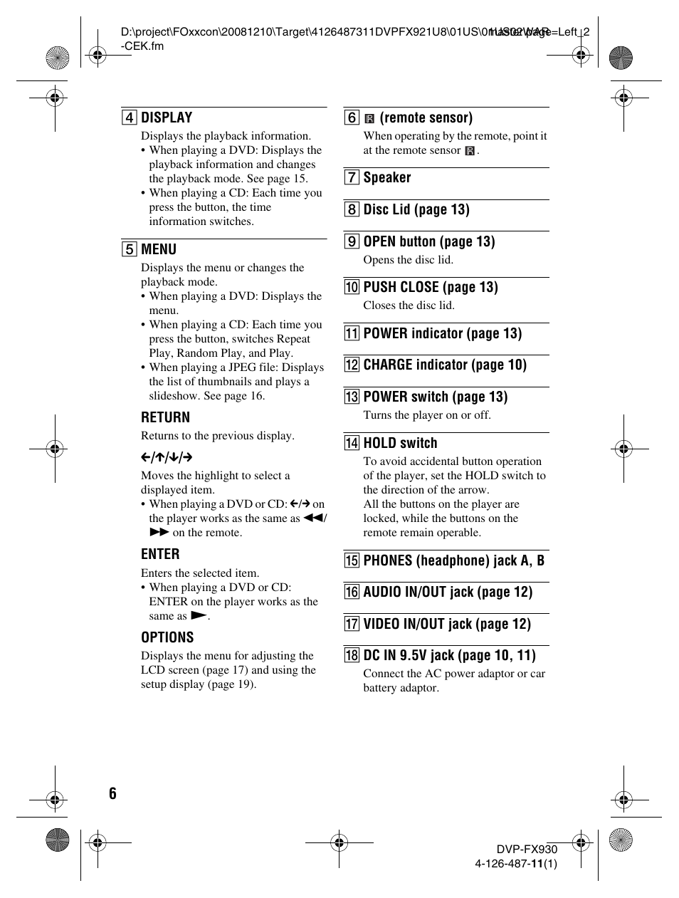 Sony DVP-FX921 User Manual | Page 6 / 40