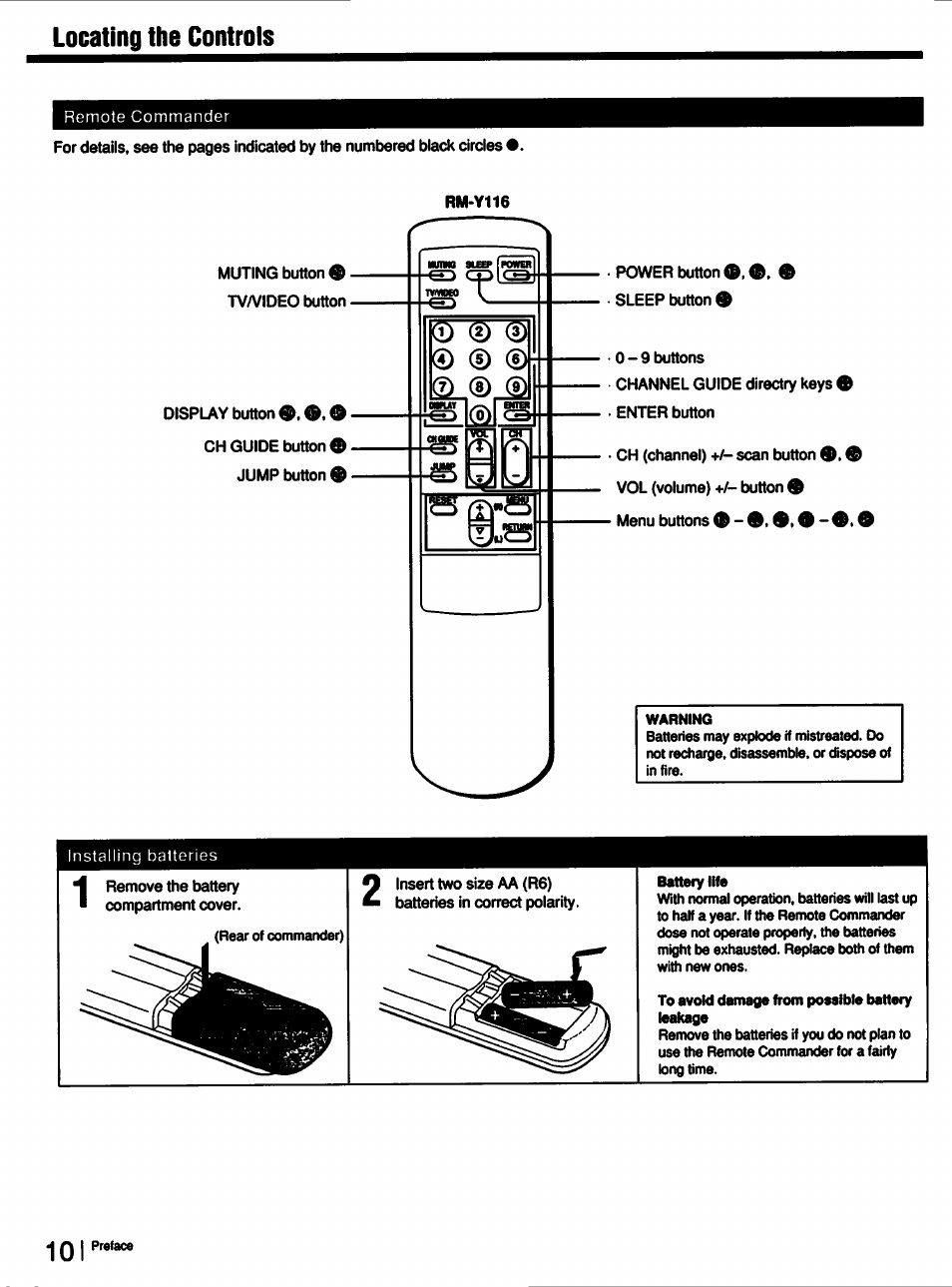 Locating the controls, Remove the battery compartment cover | Sony KV-13TR28 User Manual | Page 10 / 48