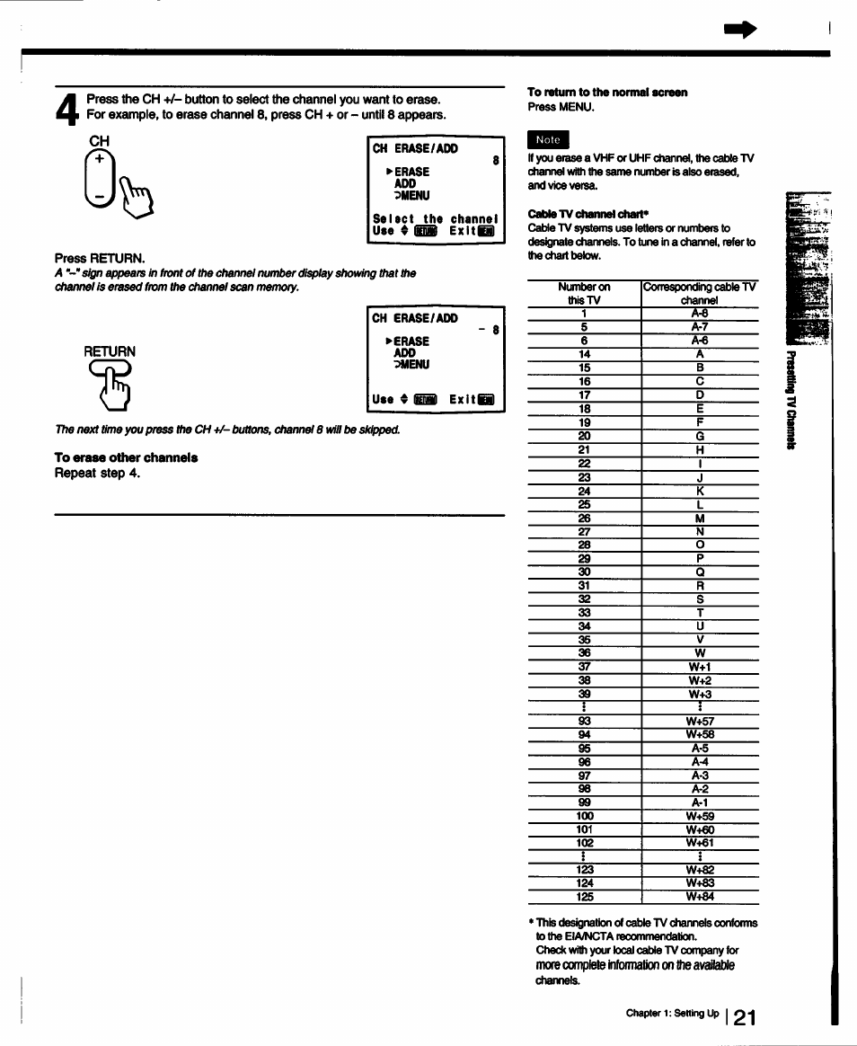 Press return, Return, Repeat step 4 | Sony KV-13TR28 User Manual | Page 21 / 48