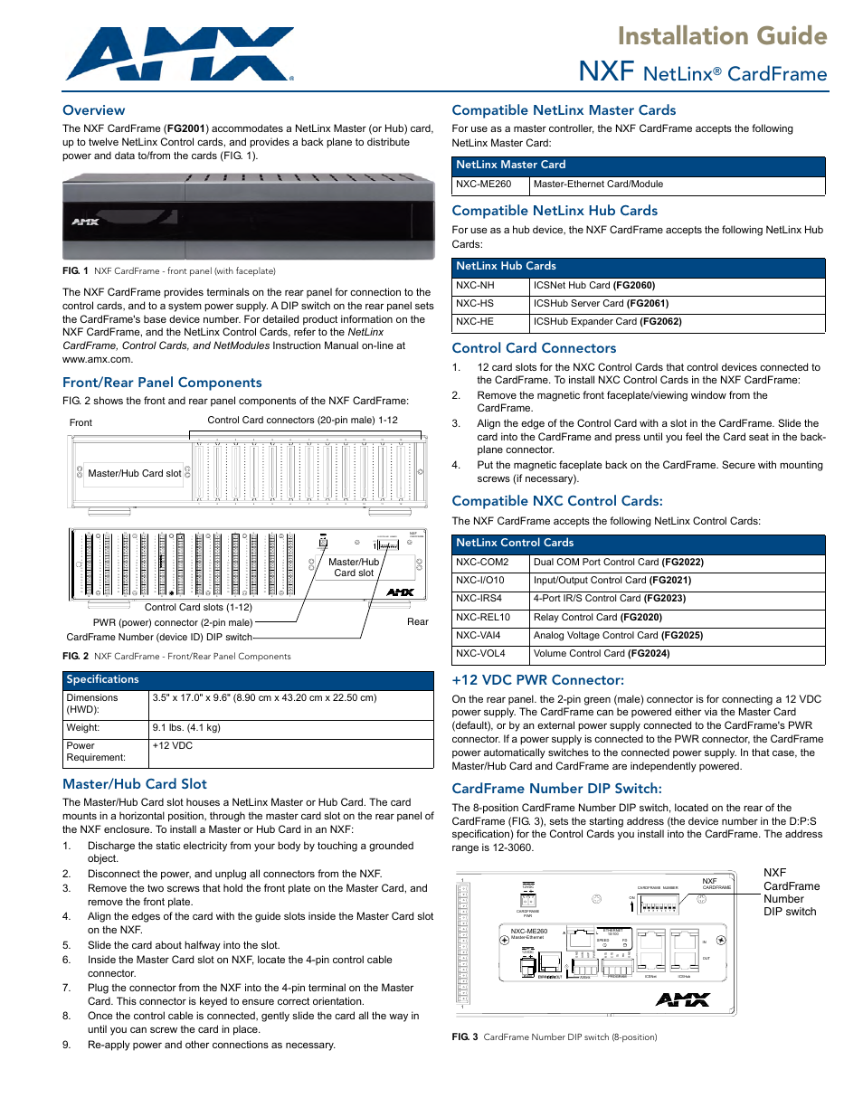 AMX NXF NetLinx CardFrame FG2001 User Manual | 2 pages