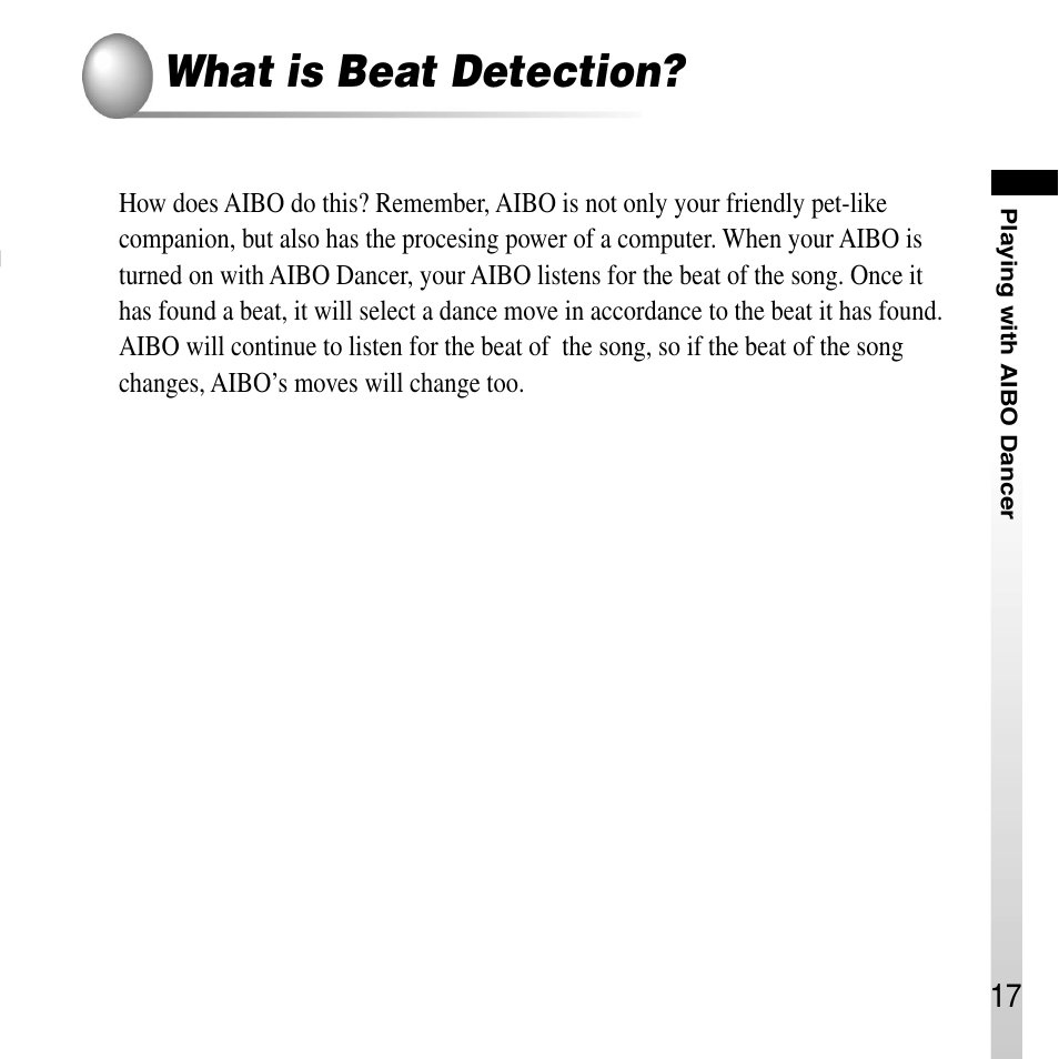 What is beat detection | Sony ERS-210A User Manual | Page 17 / 32