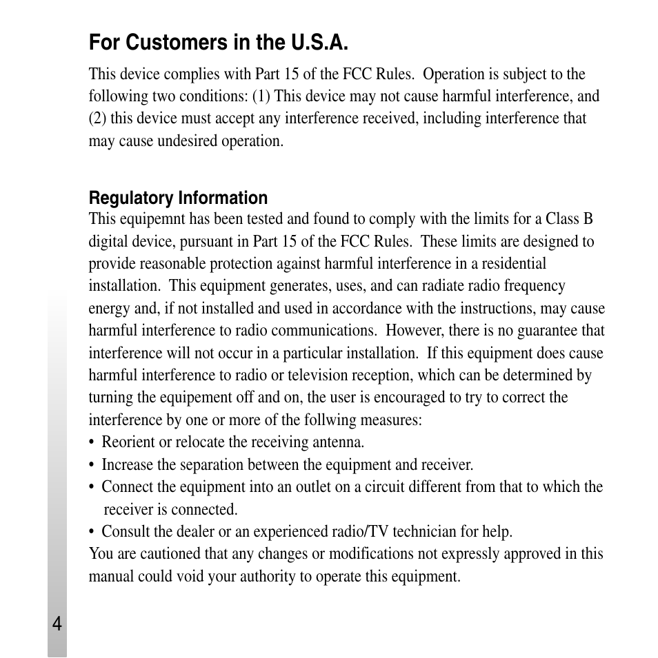 For customers in the u.s.a | Sony ERS-210A User Manual | Page 4 / 32