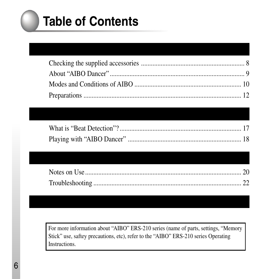 Sony ERS-210A User Manual | Page 6 / 32