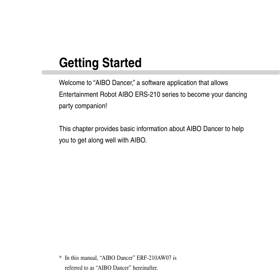 Getting started | Sony ERS-210A User Manual | Page 7 / 32