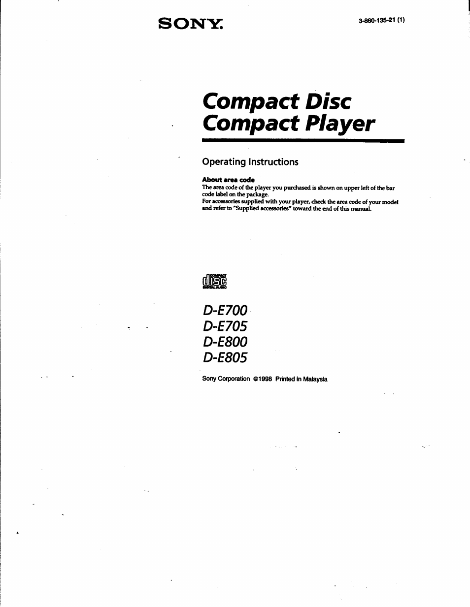 Sony D-E705 User Manual | 22 pages