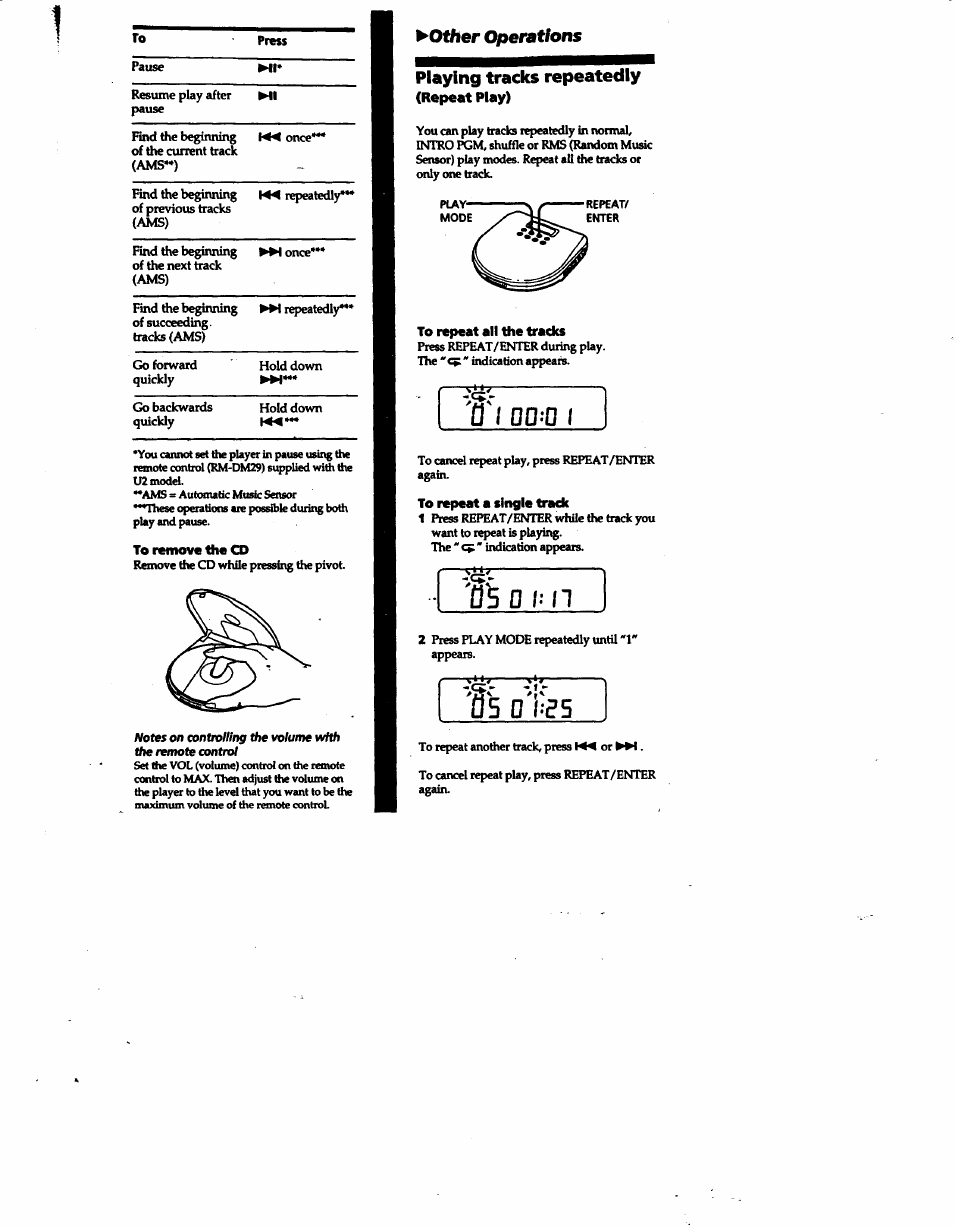 Mother, Playing tracks repeatedly, Operations | Й i aa^a i | Sony D-E705 User Manual | Page 5 / 22