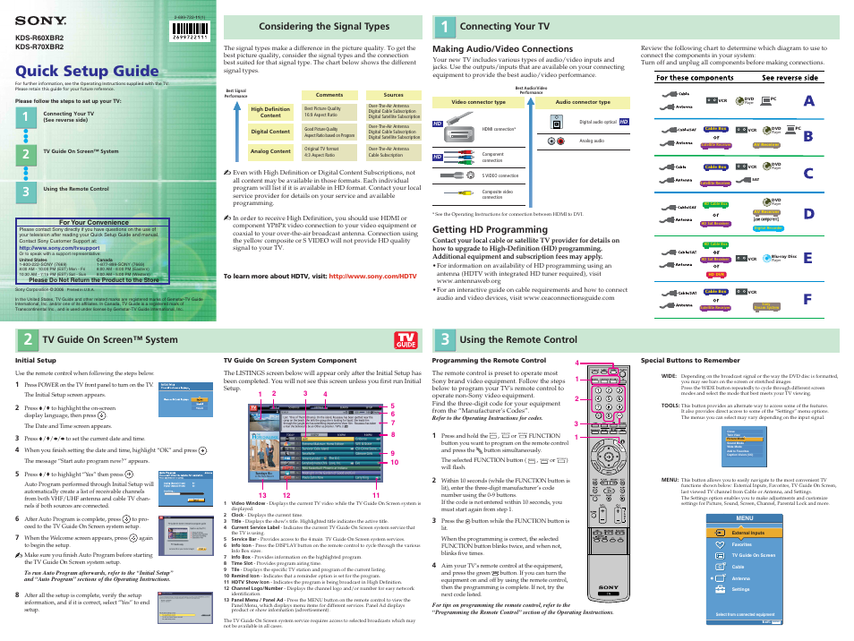 Sony KDS-R70XBR2 User Manual | 2 pages