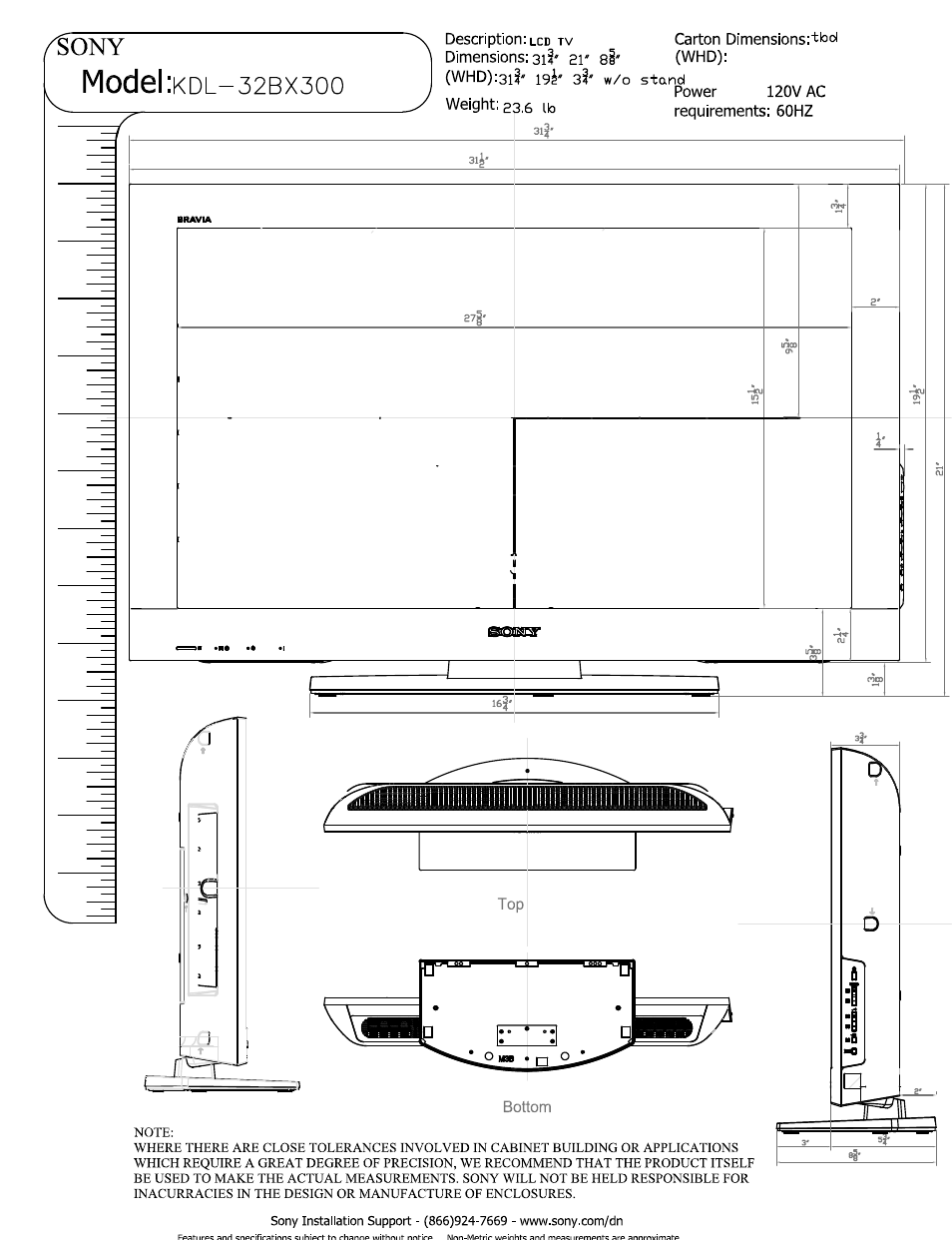 Sony KDL-32BX300 User Manual | 3 pages
