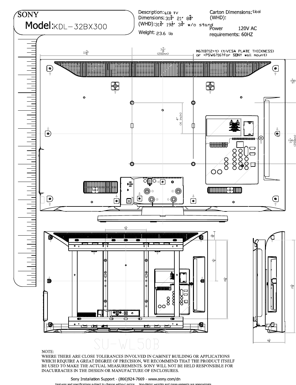 Model | Sony KDL-32BX300 User Manual | Page 2 / 3