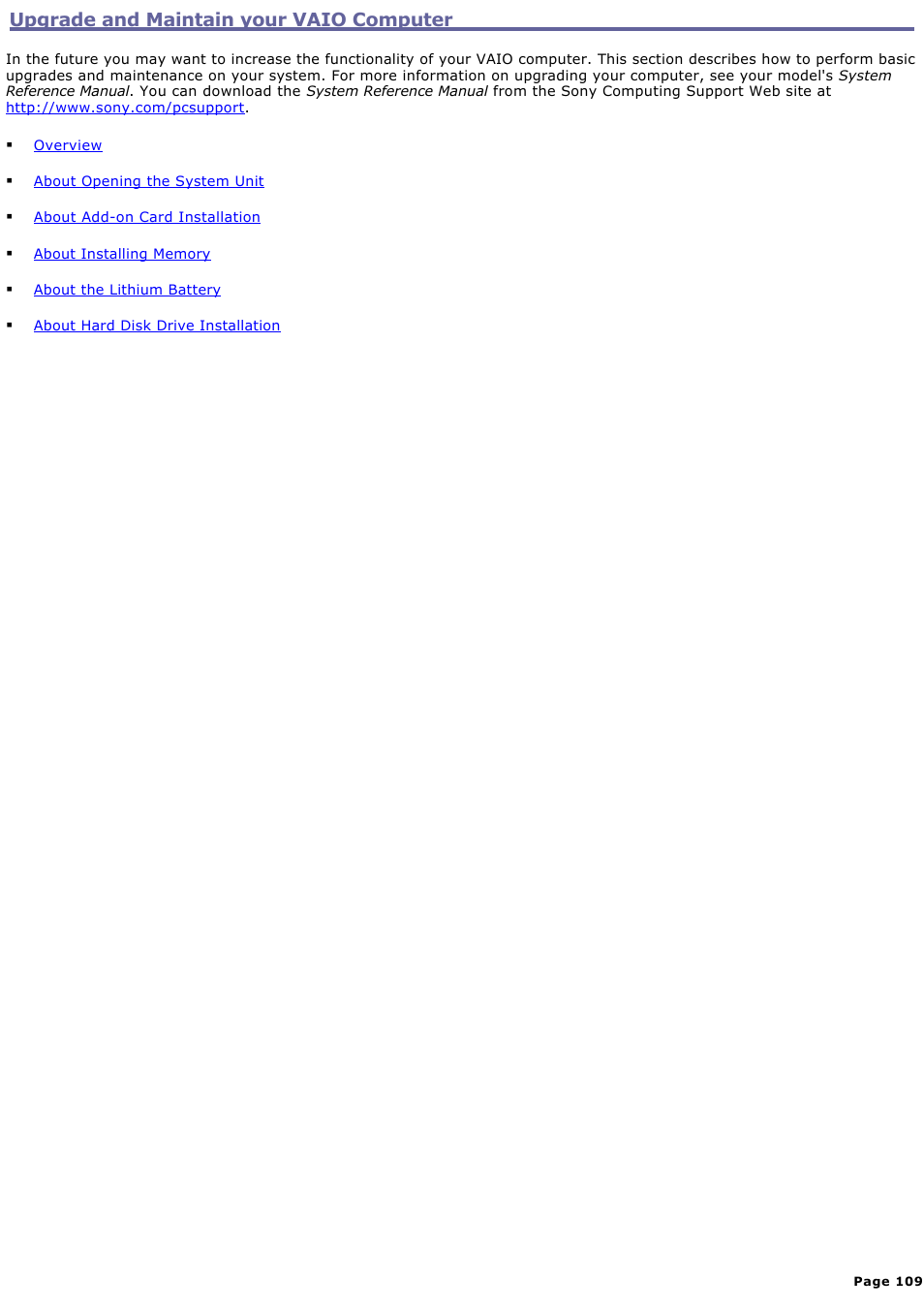 Upgrade and maintain your vaio computer | Sony PCV-RS320 User Manual | Page 109 / 161