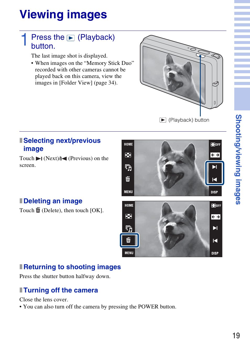 Viewing images | Sony DSC-T700 User Manual | Page 19 / 60