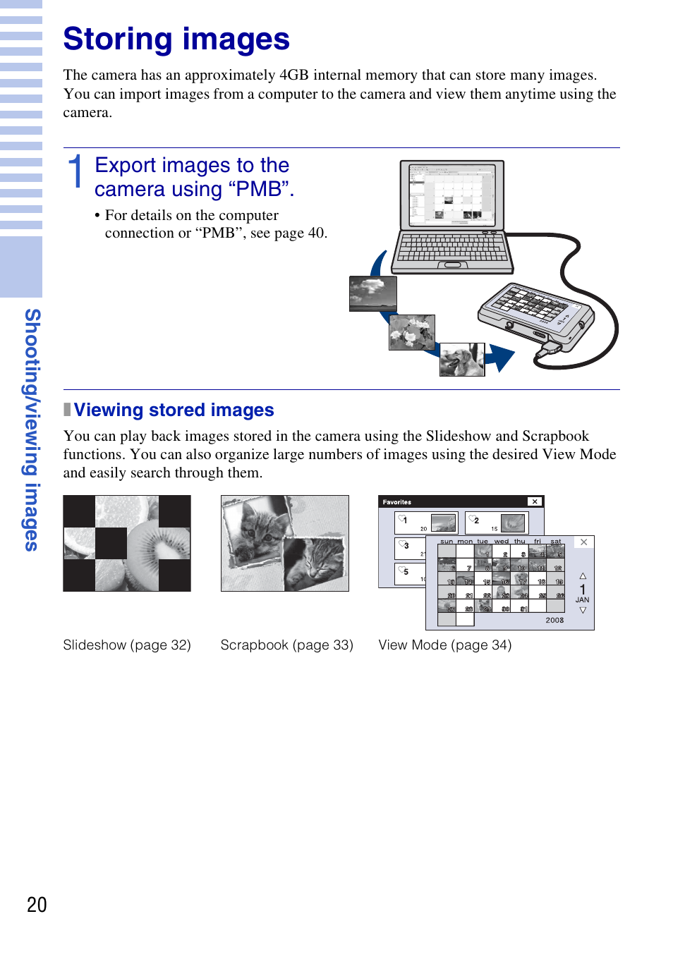 Storing images | Sony DSC-T700 User Manual | Page 20 / 60