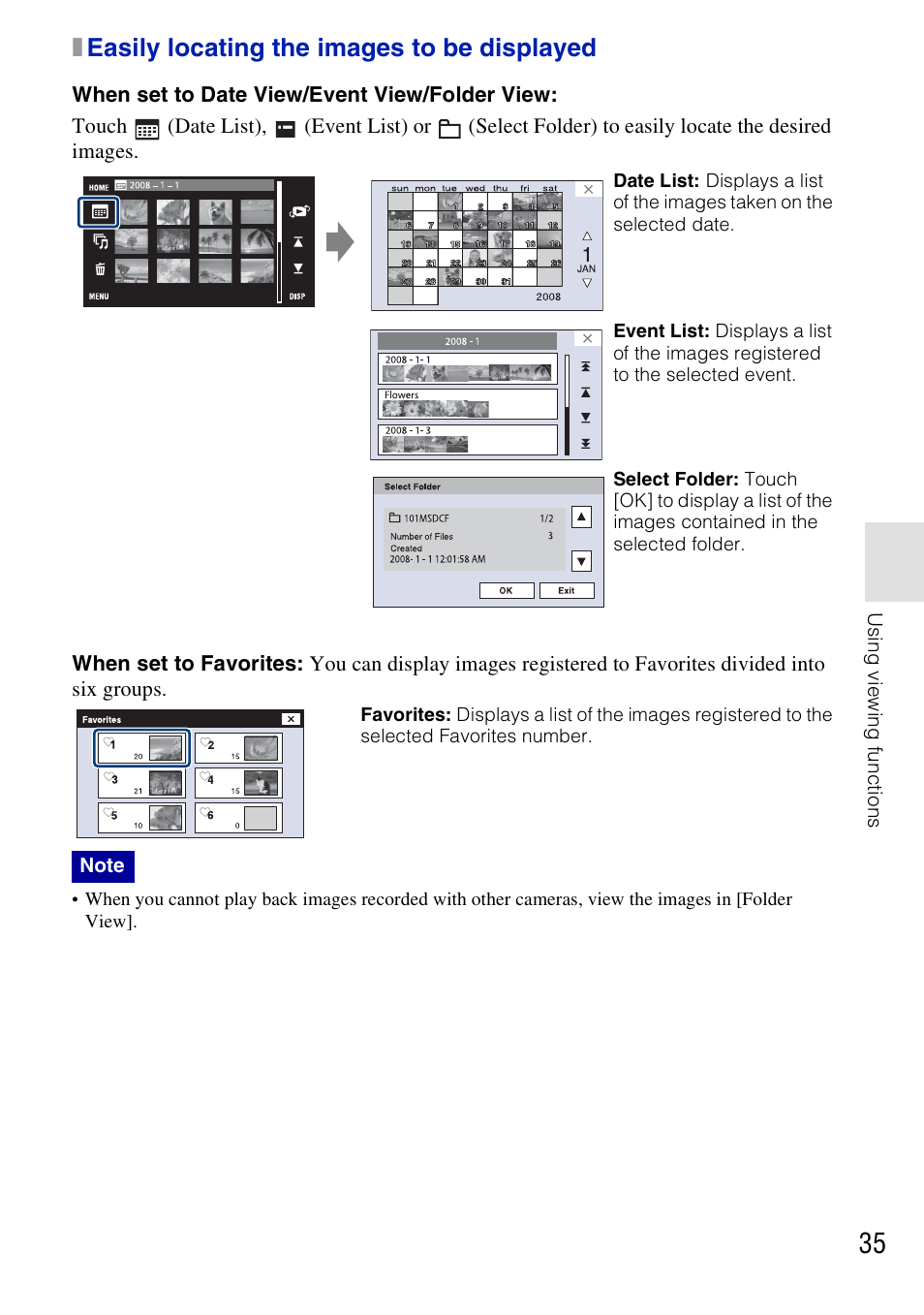 Xeasily locating the images to be displayed | Sony DSC-T700 User Manual | Page 35 / 60