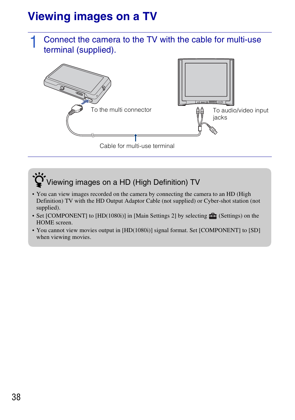 Connecting to other devices, Viewing images on a tv | Sony DSC-T700 User Manual | Page 38 / 60