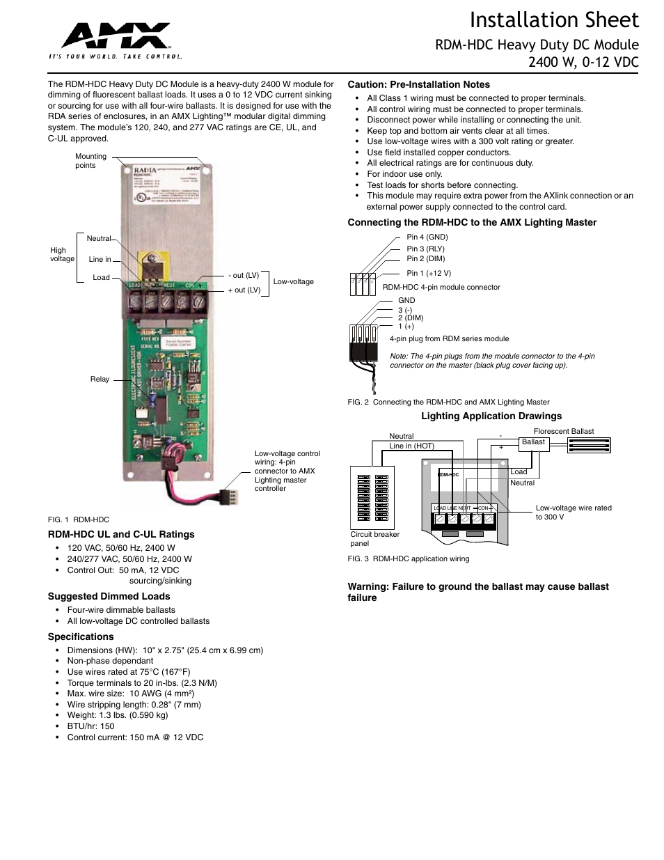 AMX Heavy Duty DC Module RDM-HDC User Manual | 2 pages