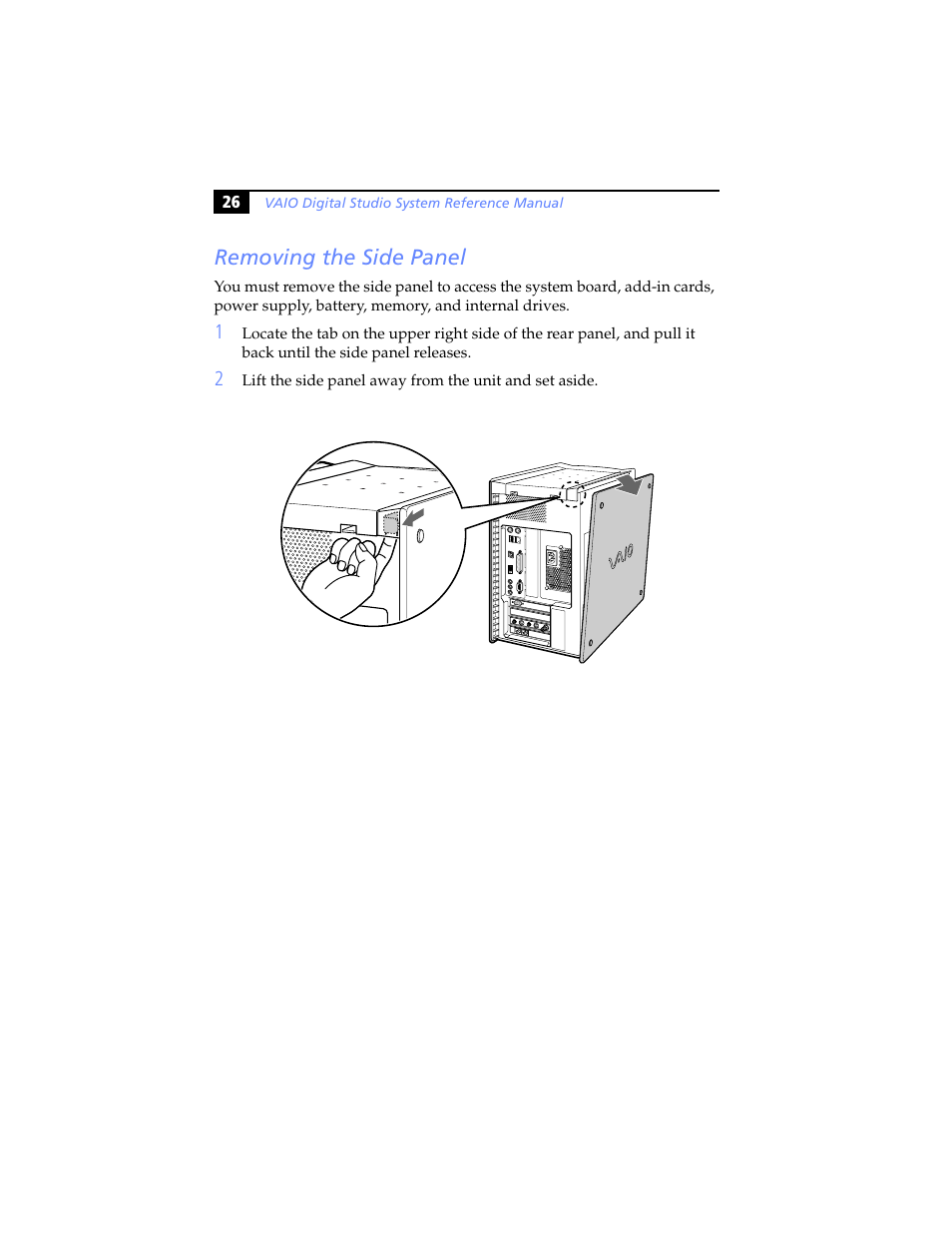 Removing the side panel | Sony PCV-RX791 User Manual | Page 38 / 98