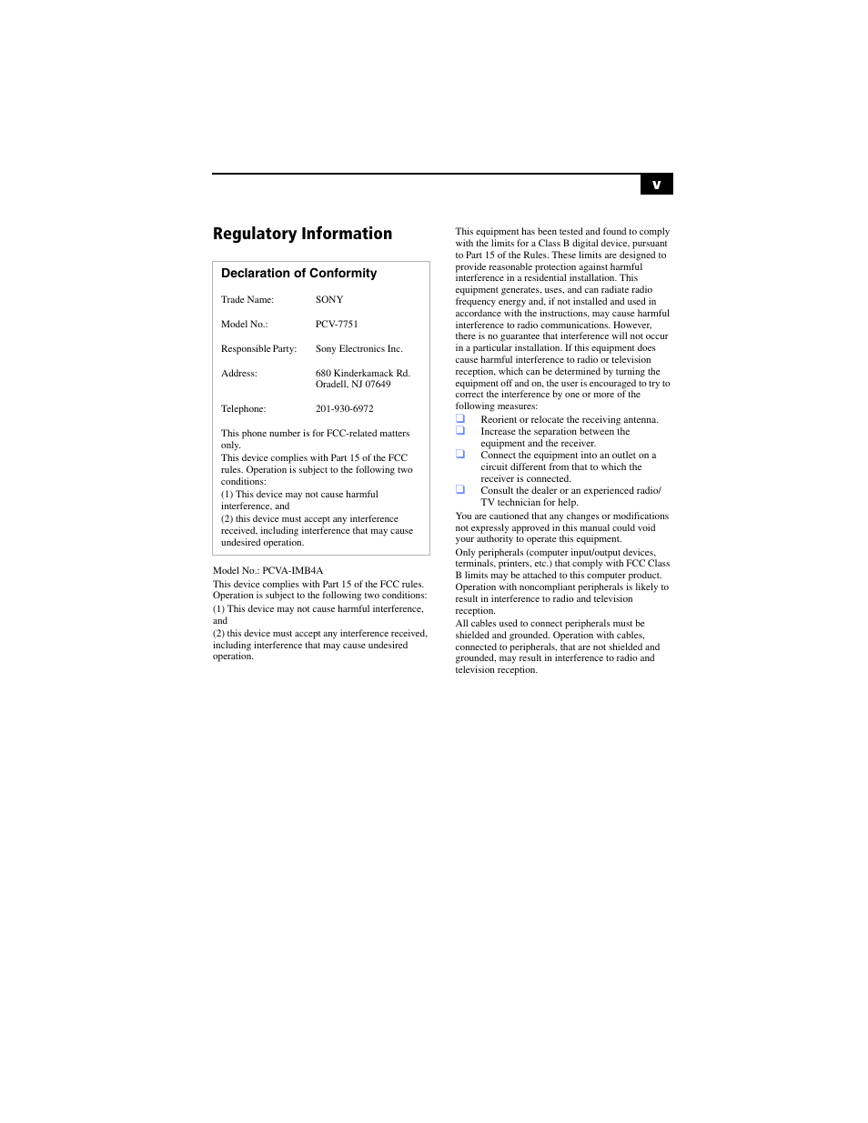 Regulatory information | Sony PCV-RX791 User Manual | Page 5 / 98