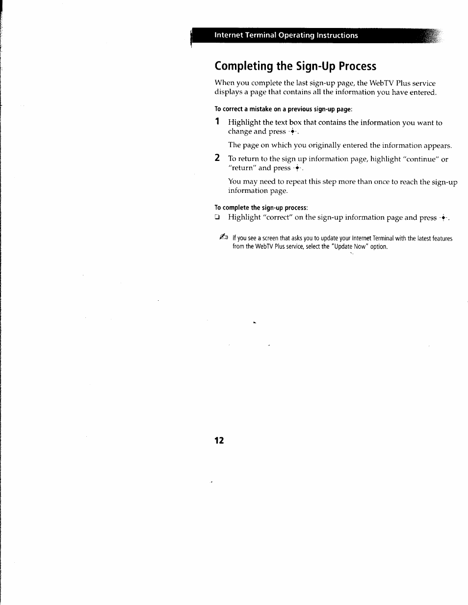 Completing the sign-up process, To complete the sign-up process | Sony INT-W250 User Manual | Page 17 / 30